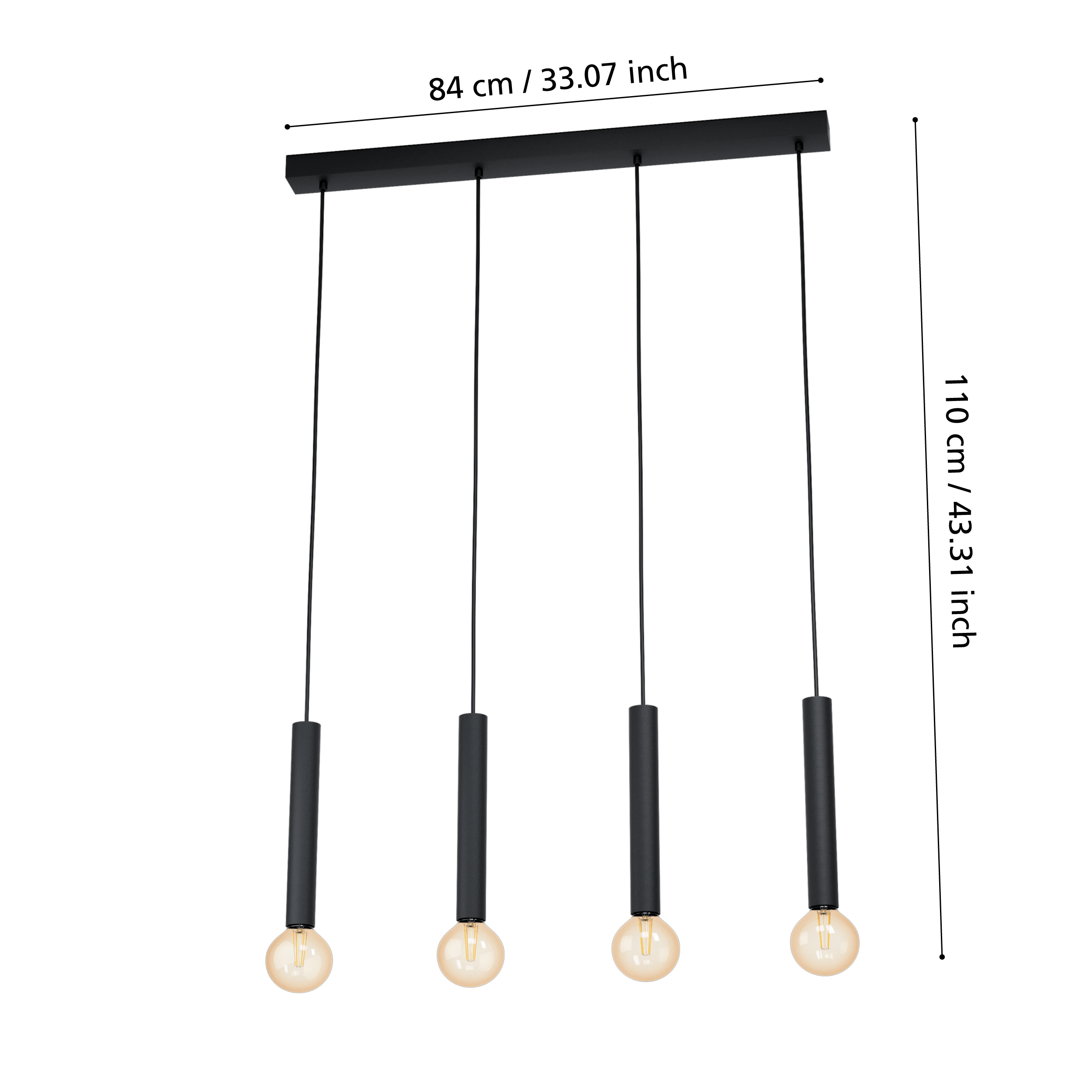 eglo cortenova black metal 4 light bar ceiling pendant Kitchen Lighting Close Up