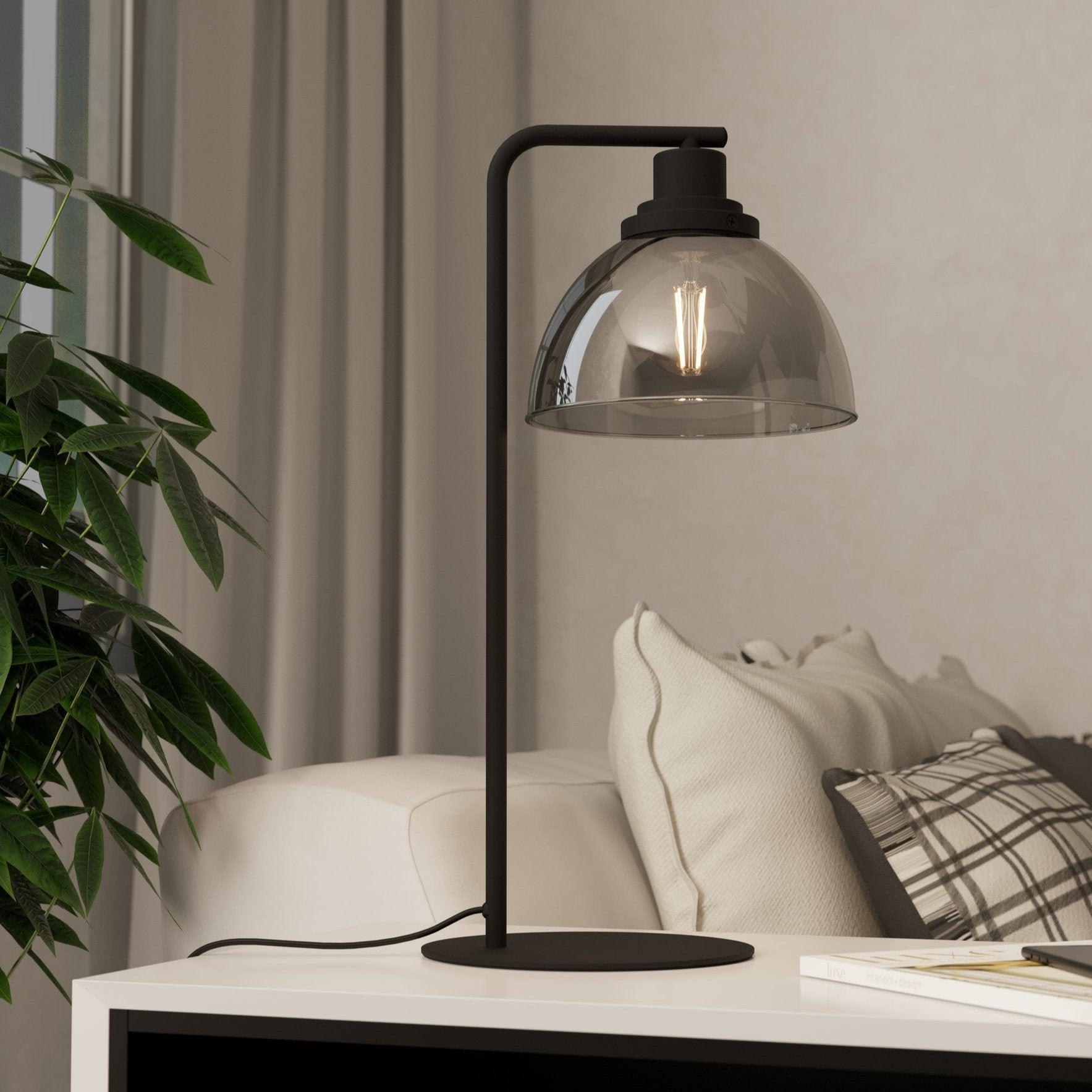 eglo beleser black smoked glass shade table lamp