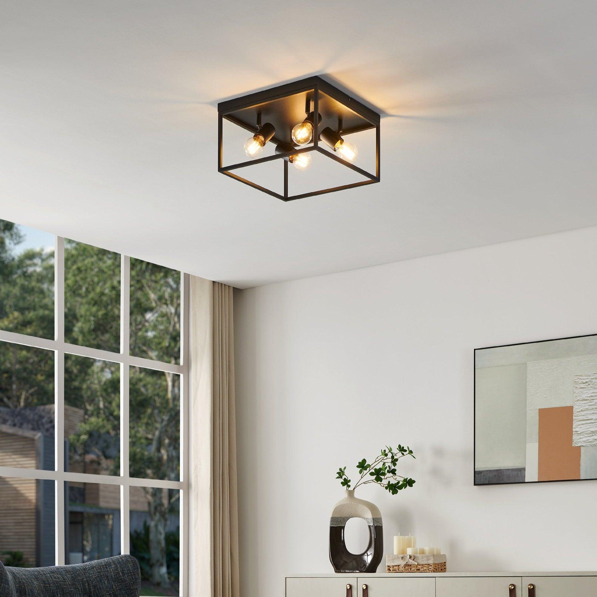 Eglo Silentina 4 Light Black Metal Frame Ceiling Flush