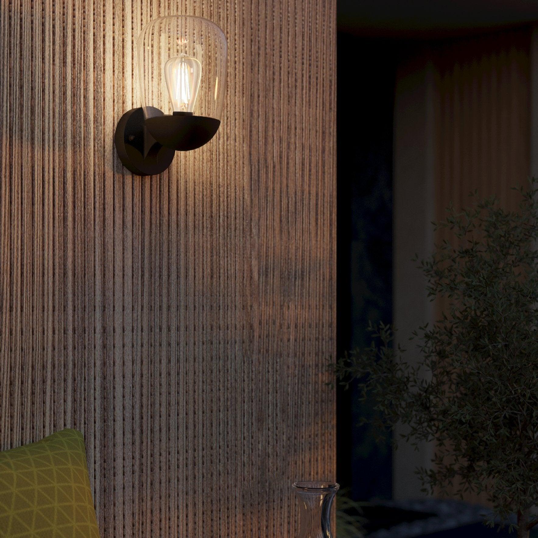 Eglo Donatori Black & Clear Glass Outdoor Wall Light - IP44-WAREHOUSE-40-200326