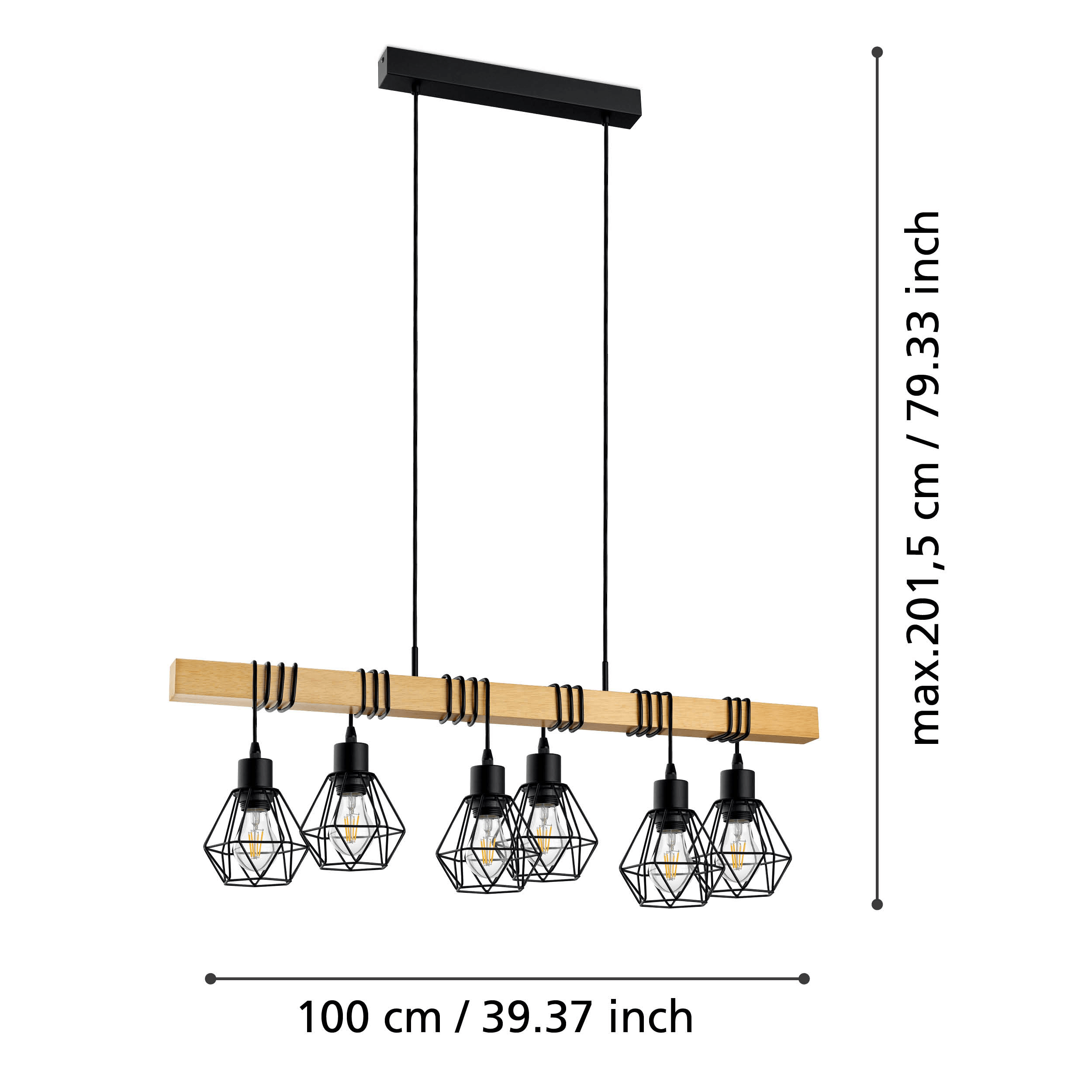 Eglo Townshend 5 Wooden Adjustable 6 Light Bar Ceiling Pendant