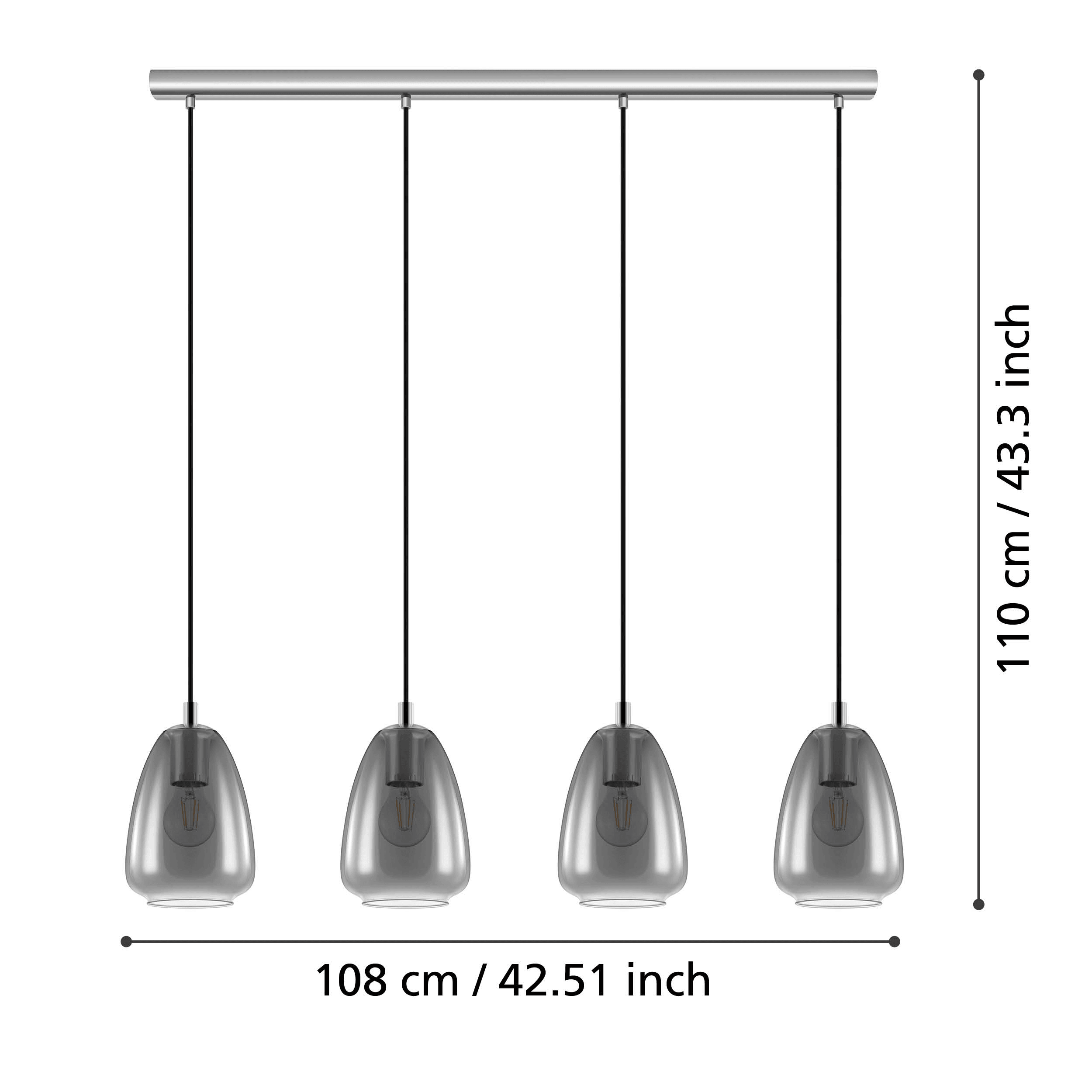 eglo alobrase 4 light chrome smoked black glass ceiling pendant living room close up