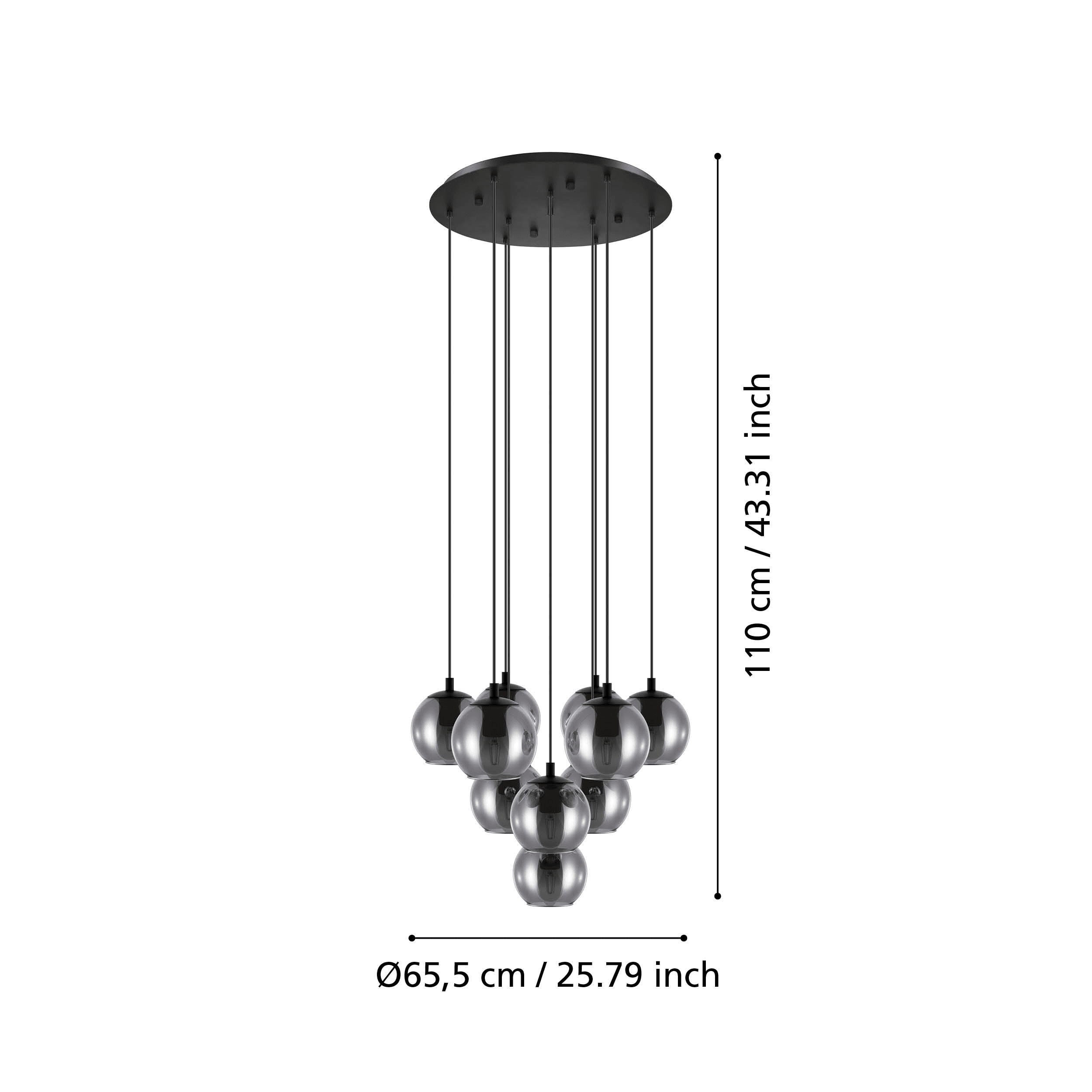 eglo ariscani black steel vaporised glass 10 light pendant kitchen lighting
