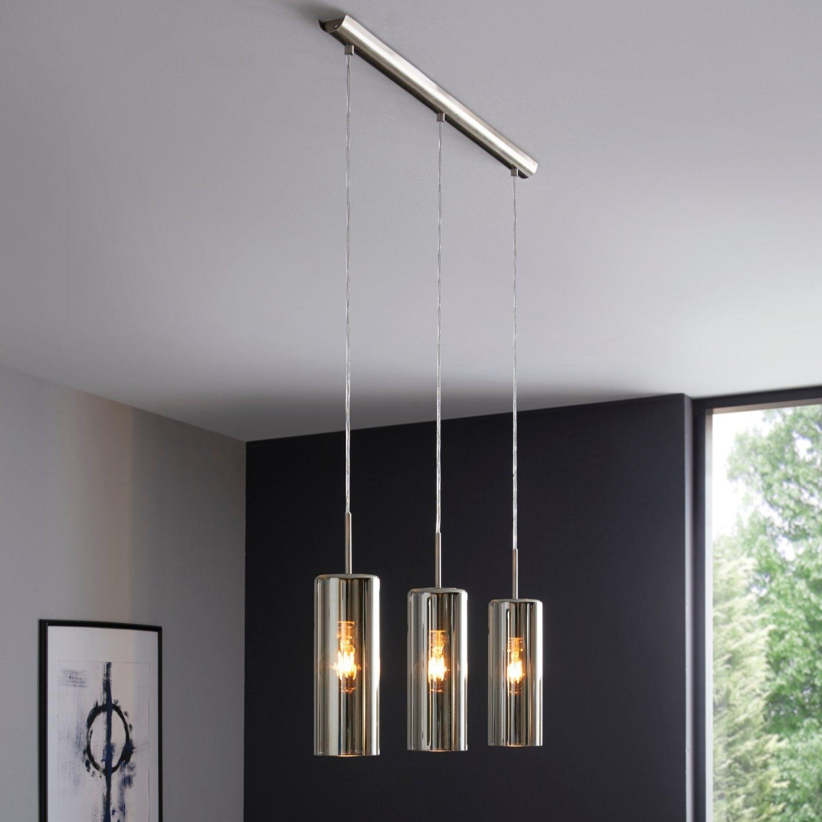 eglo selvino 3 light cylindrical gold coated glass pendant