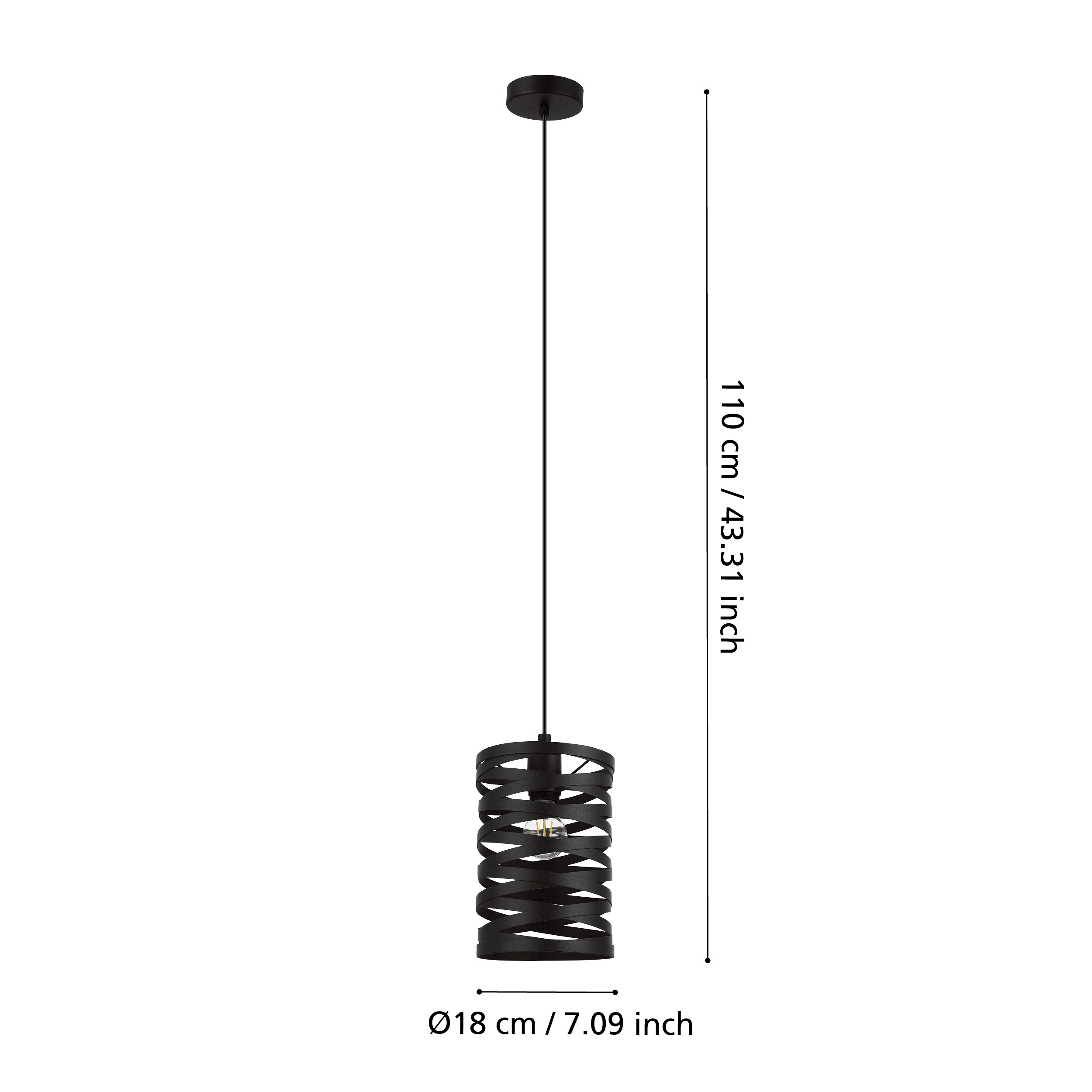 eglo cremella round spiral black metal lampshade pendant Kitchen Lighting Close Up