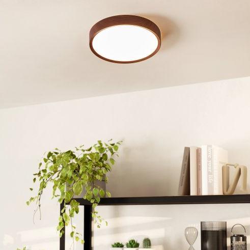 eglo musurita wood effect round led flush ceiling light 31cm