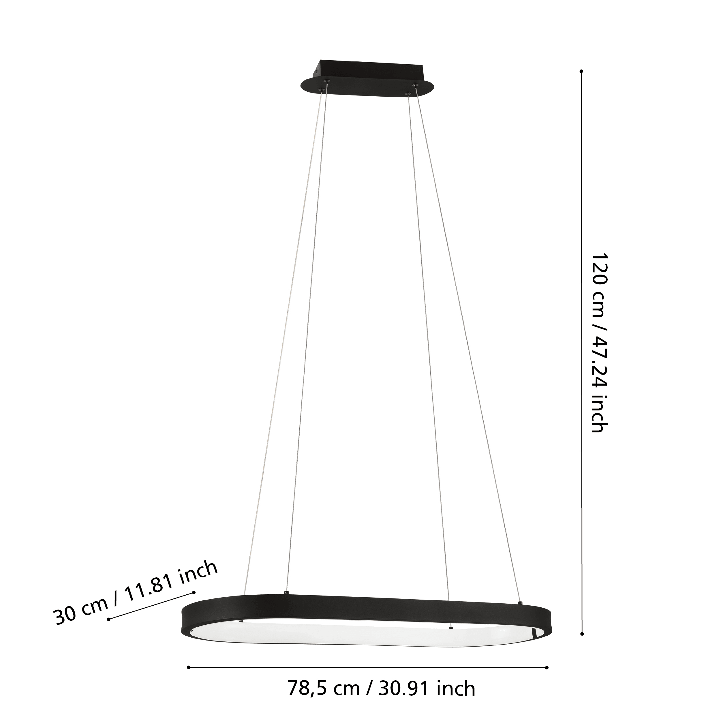 eglo codriales led black elliptical ceiling pendant living room close up