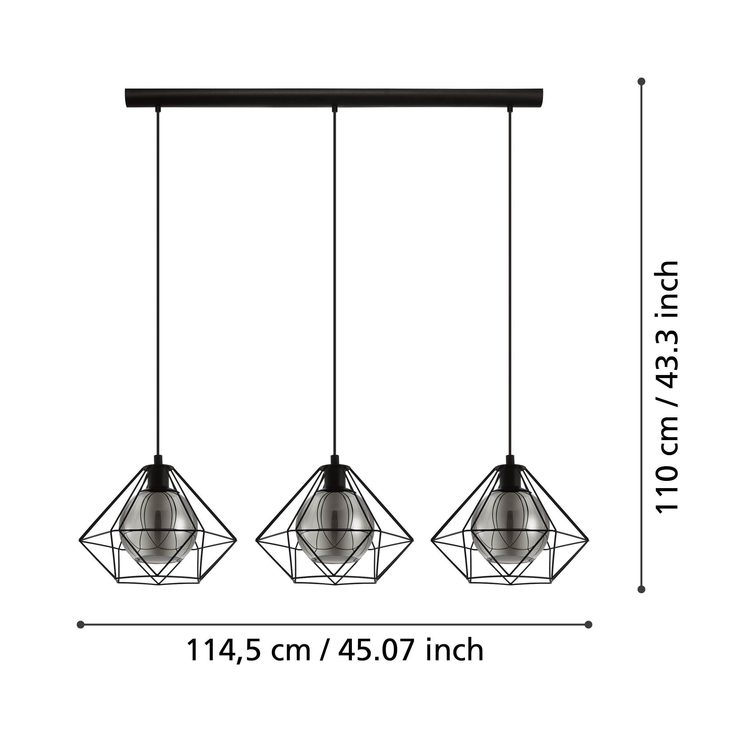 Eglo Vernham 3 Light Black Diamond Shaped Wire Ceiling Pendant