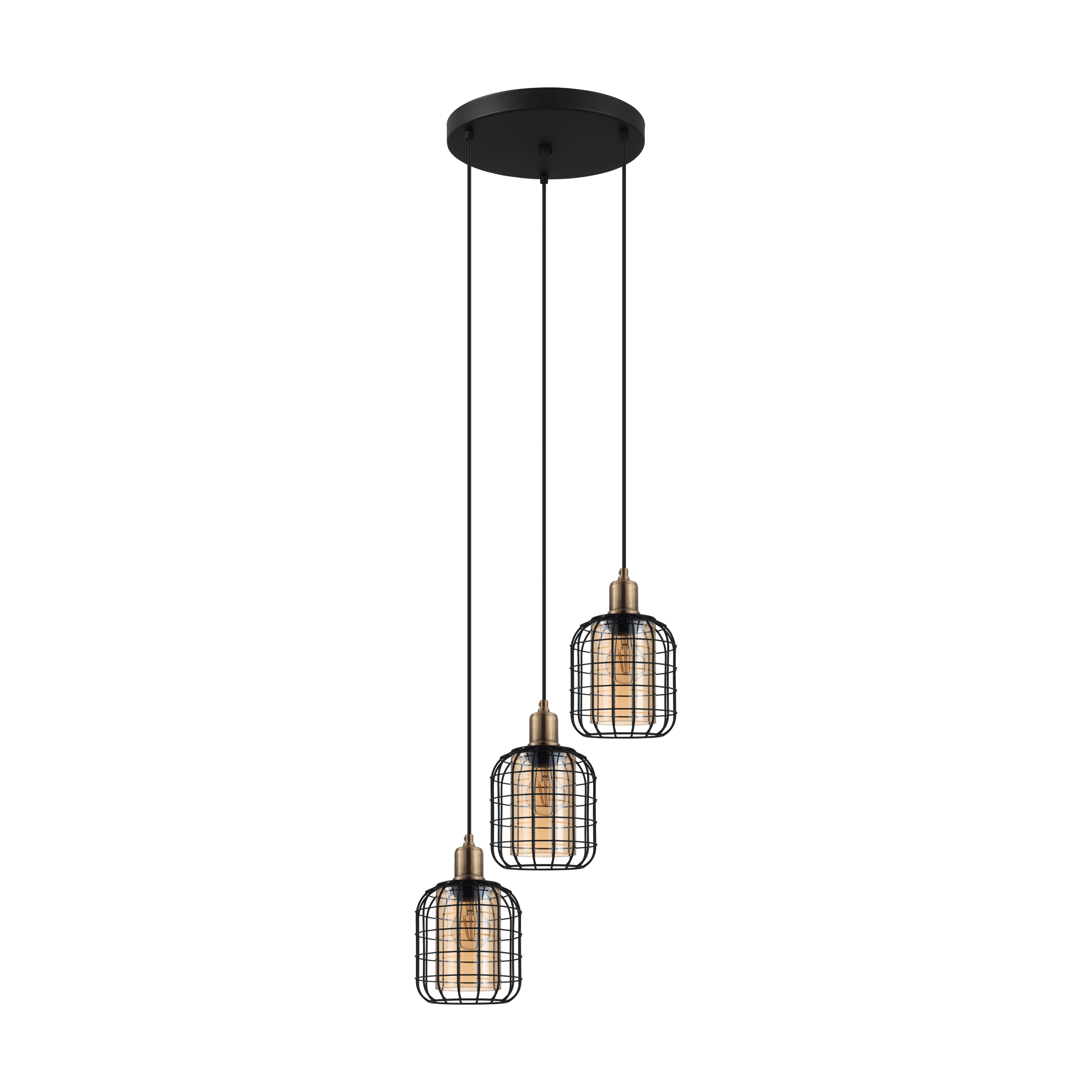 eglo chisle 3 light black wire amber glass shaded pendant living room image