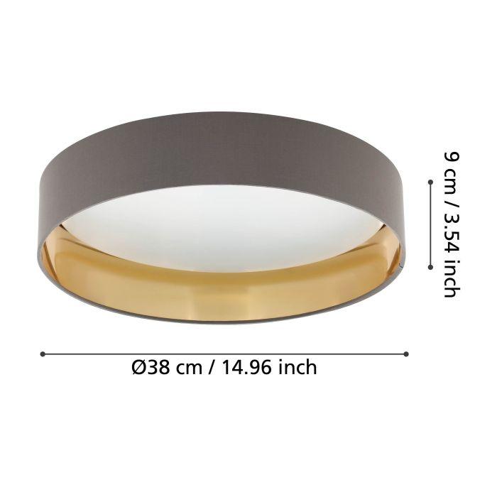eglo maserlo 2 round cappuccino gold fabric flush ceiling light living room close up