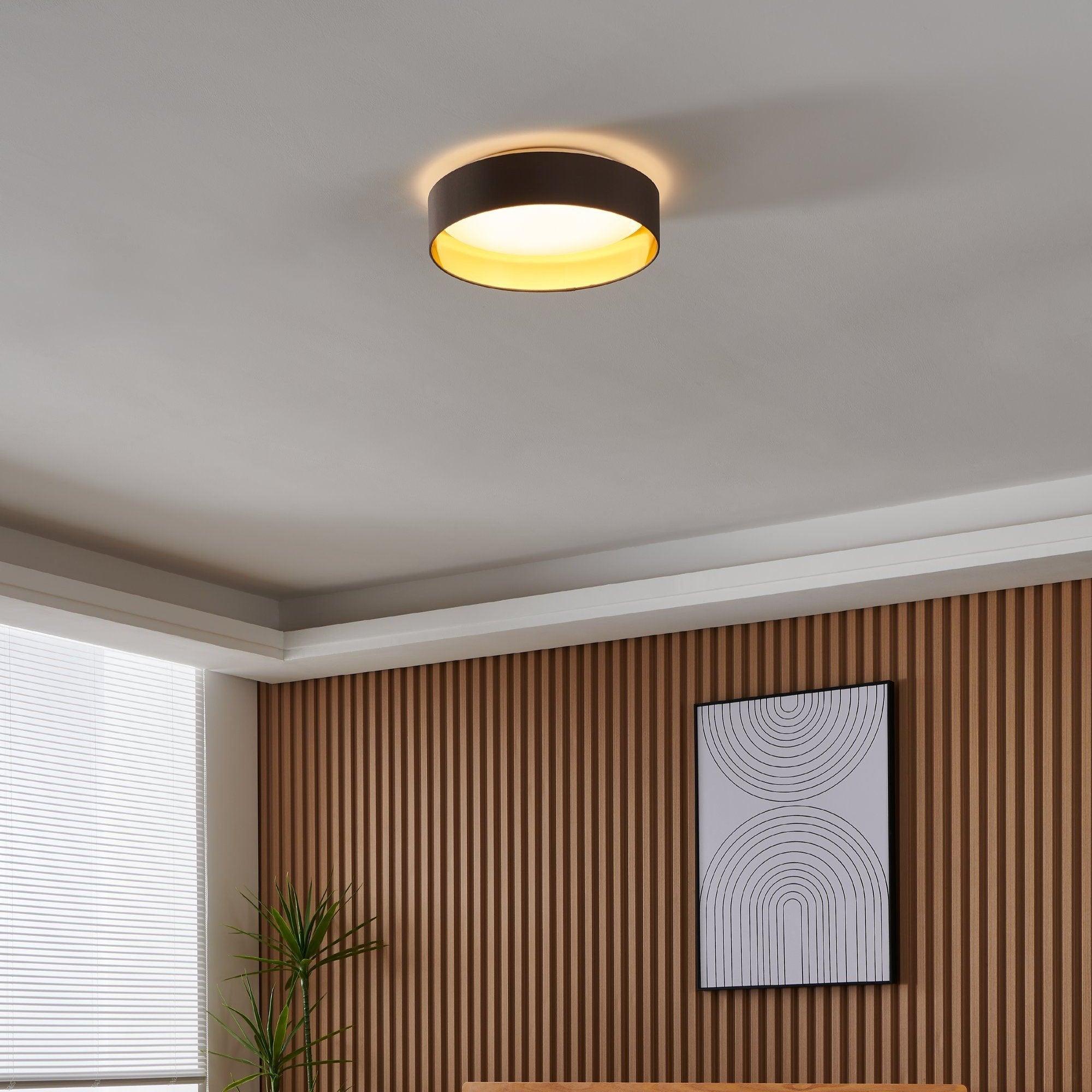 eglo maserlo 2 round cappuccino gold fabric flush ceiling light