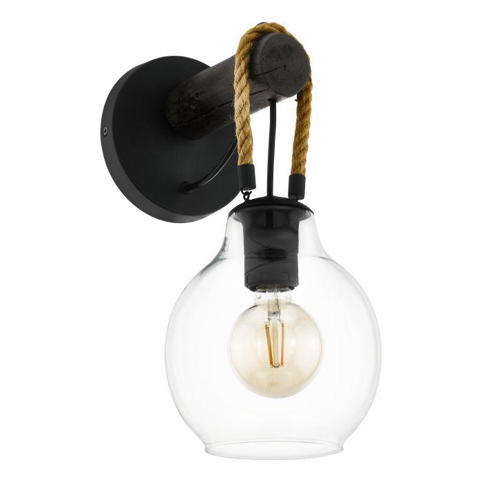 eglo roding black rope wall light glass shade living room image