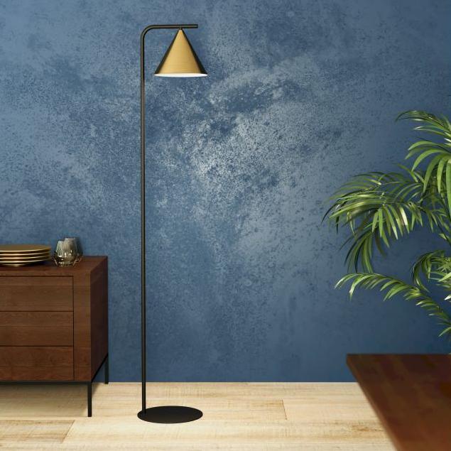 eglo narices black floor lamp with brass shade