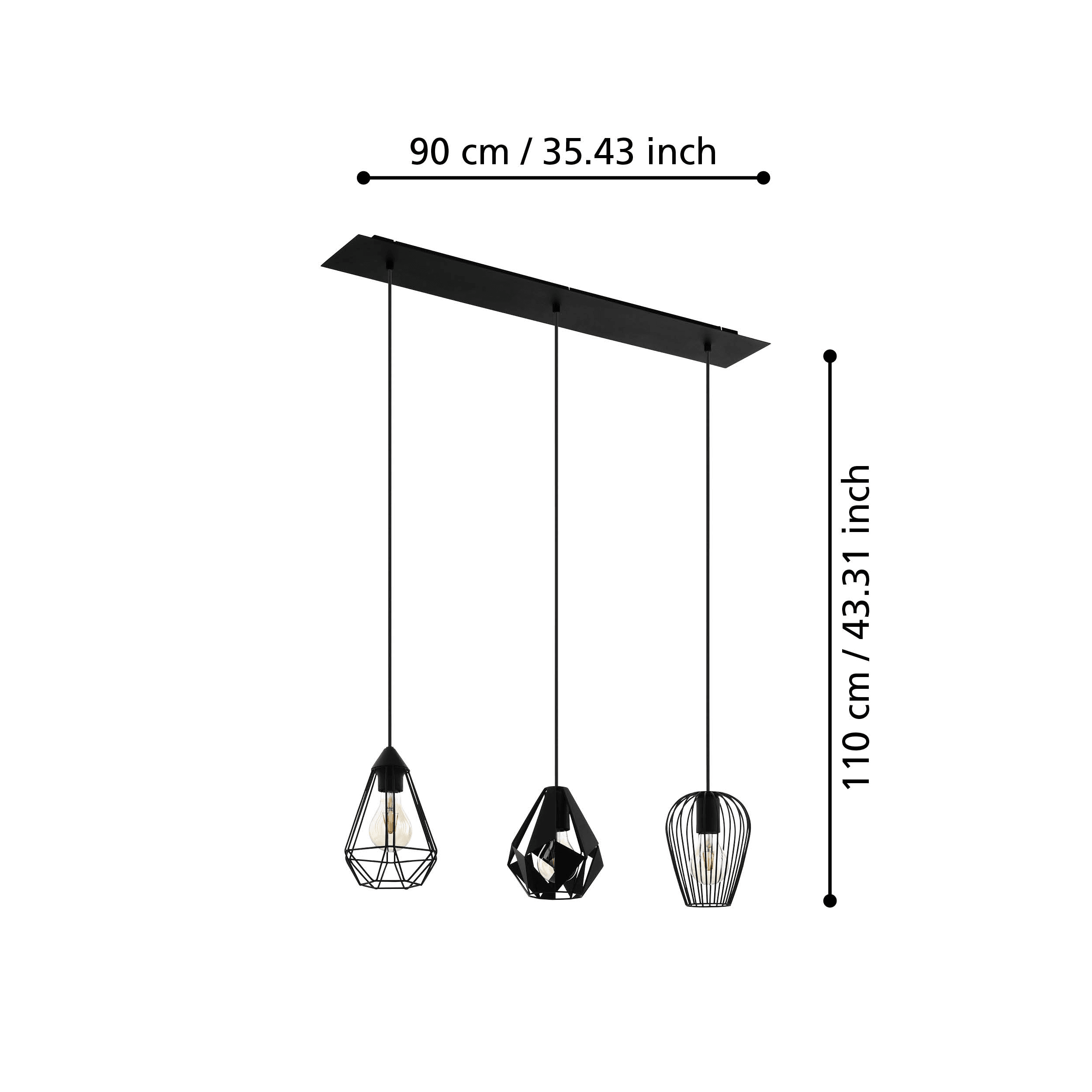 eglo distaff 3 light geometric bar ceiling pendant living room image