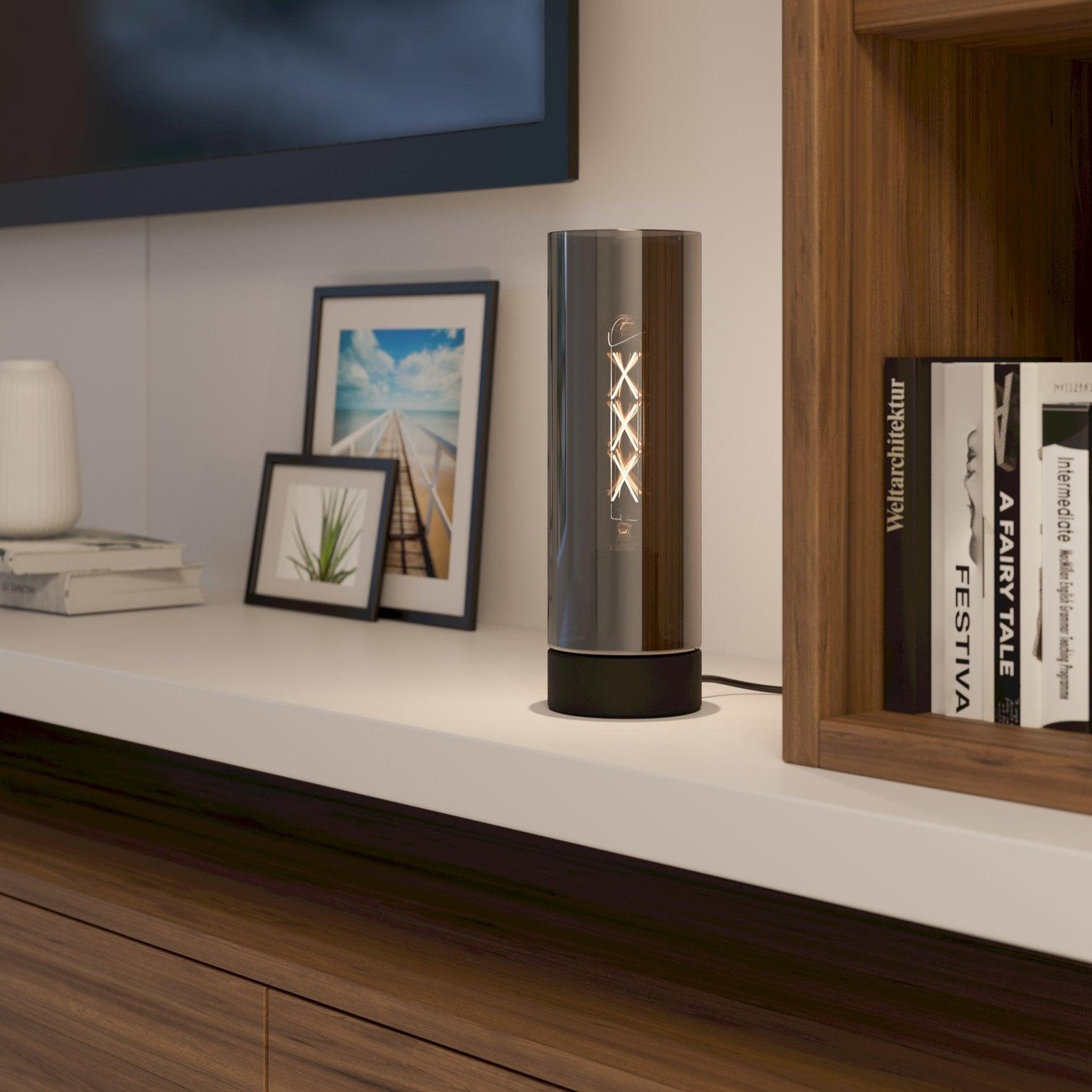 eglo damasco 1 smoked glass cylinder table lamp