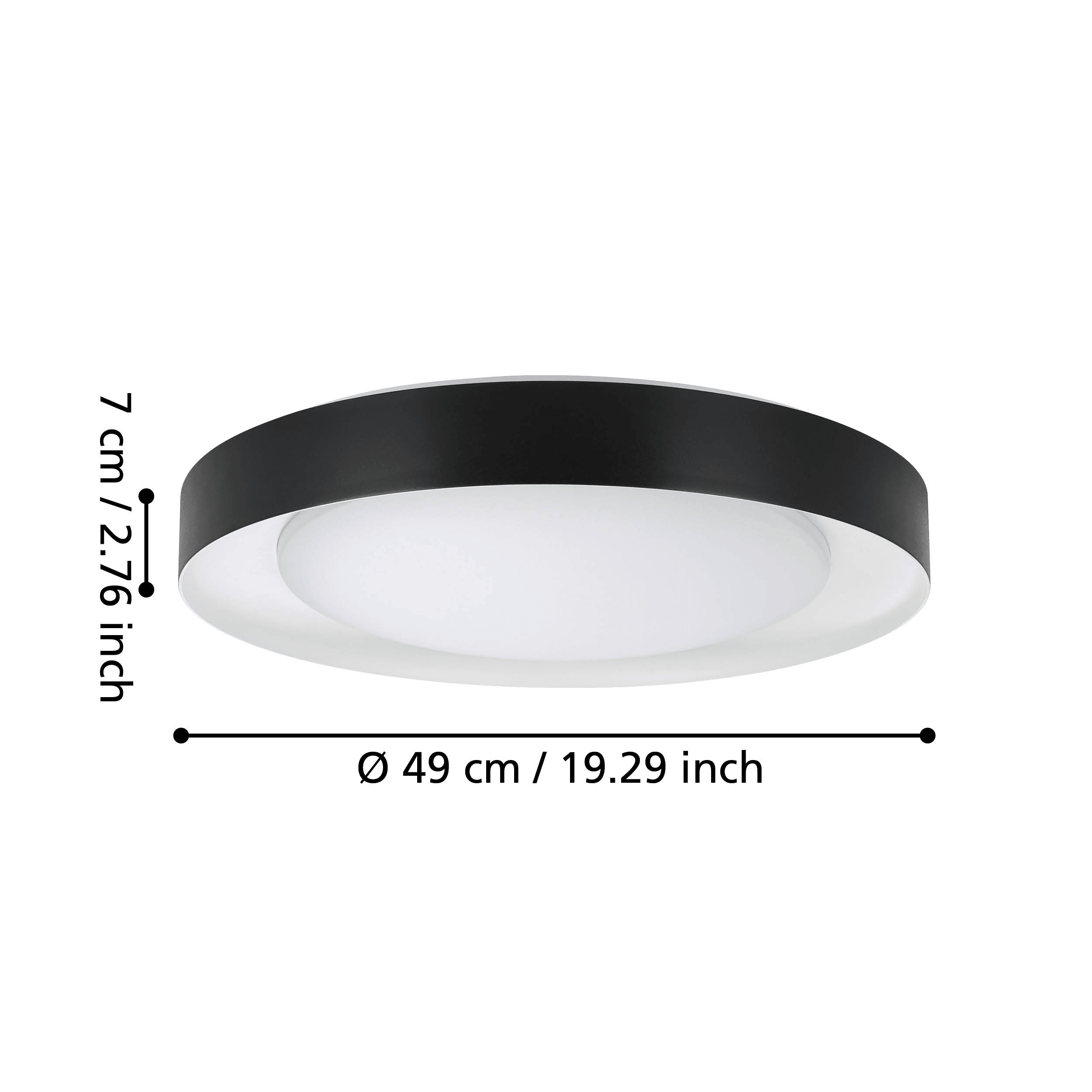 eglo laurito black surround circular led ceiling flush 49cm living room close up