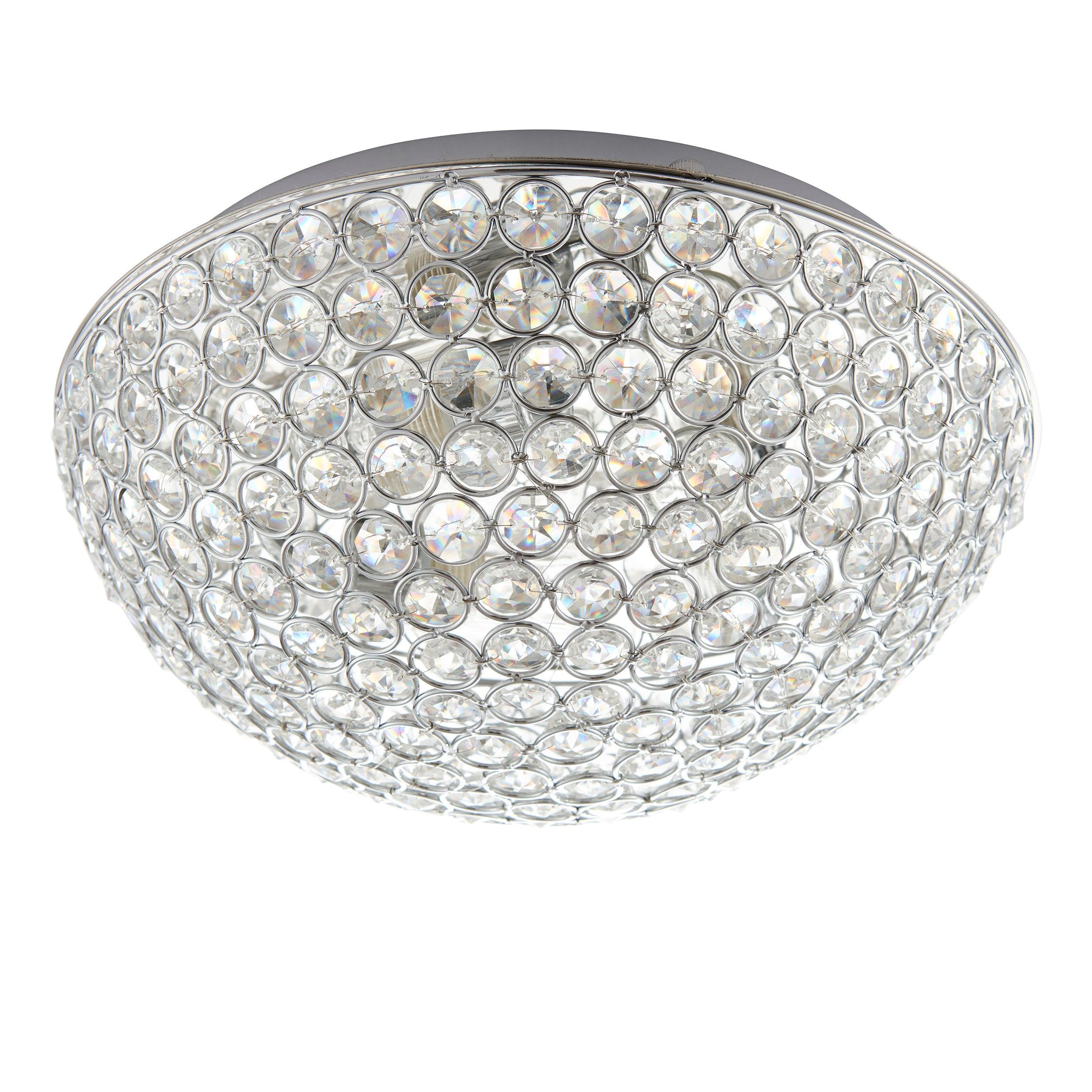 Chryla Clear Crystal & Chrome Flush Bathroom Ceiling Light 60103 - White Background, Light Off