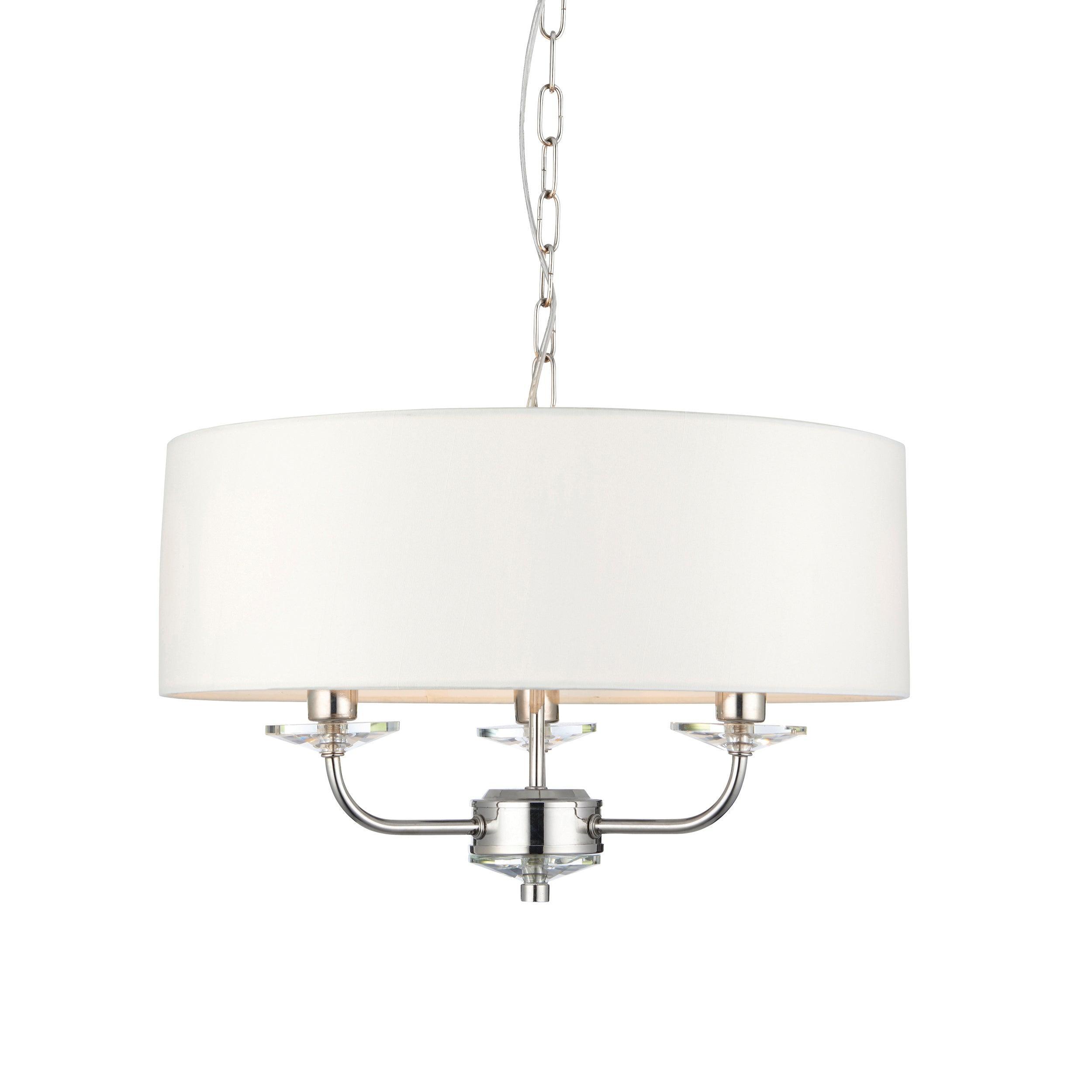 Endon Nixon 3 Light Nickel & Crystal Glass Ceiling Pendant 60129 - White Background