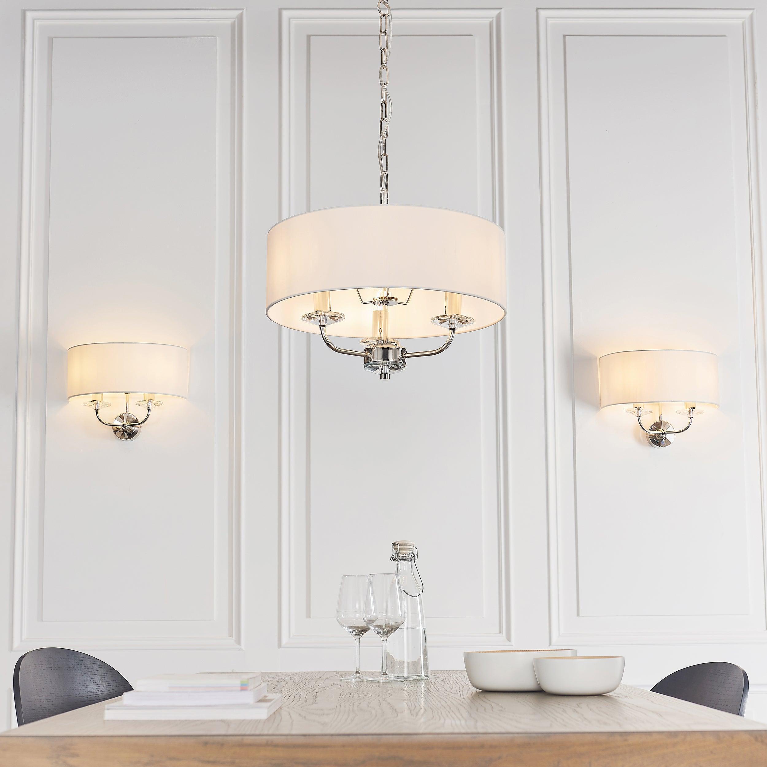 Endon Nixon 3 Light Nickel & Crystal Glass Ceiling Pendant 60129 - Lifestyle Image