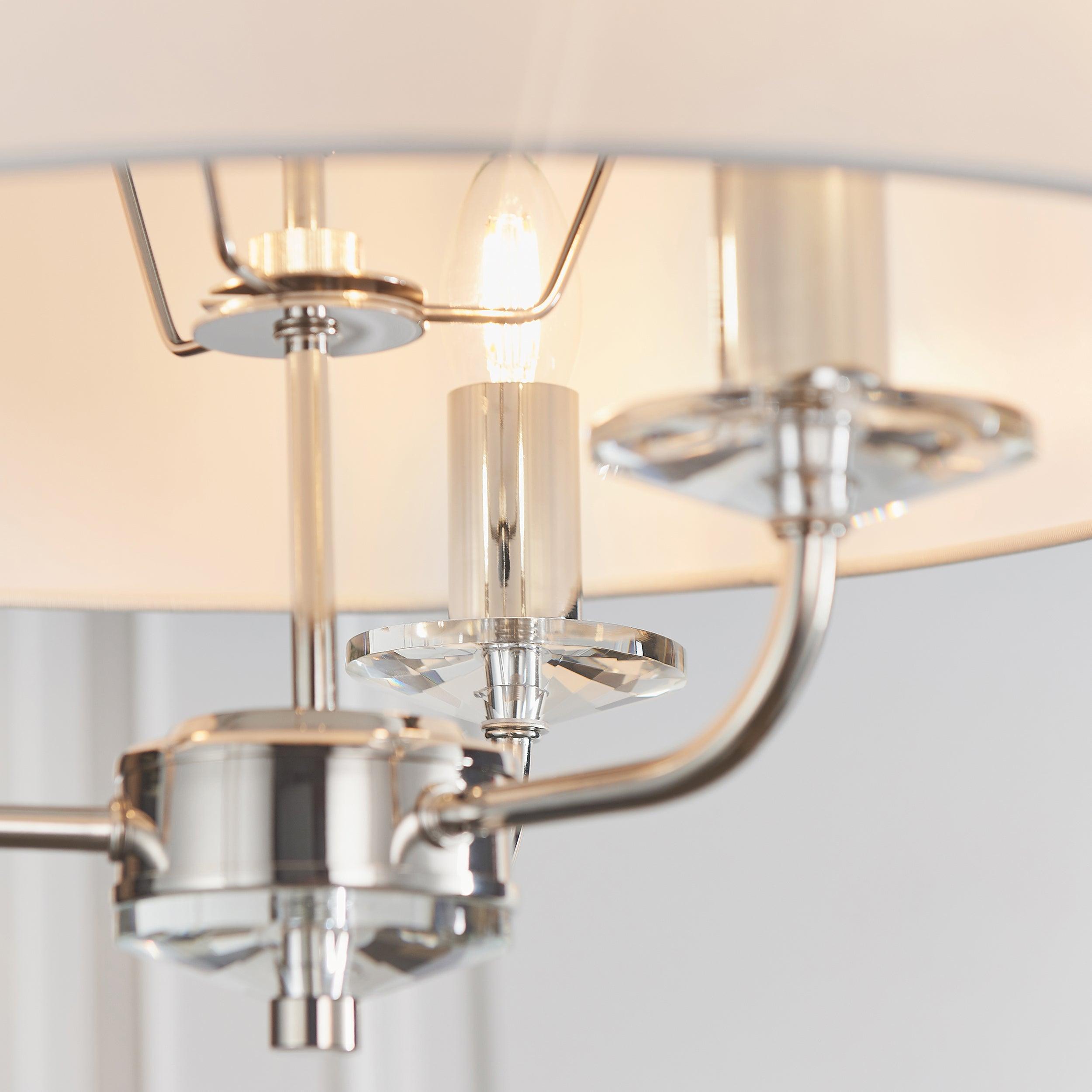 Endon Nixon 3 Light Nickel & Crystal Glass Ceiling Pendant - Close-up