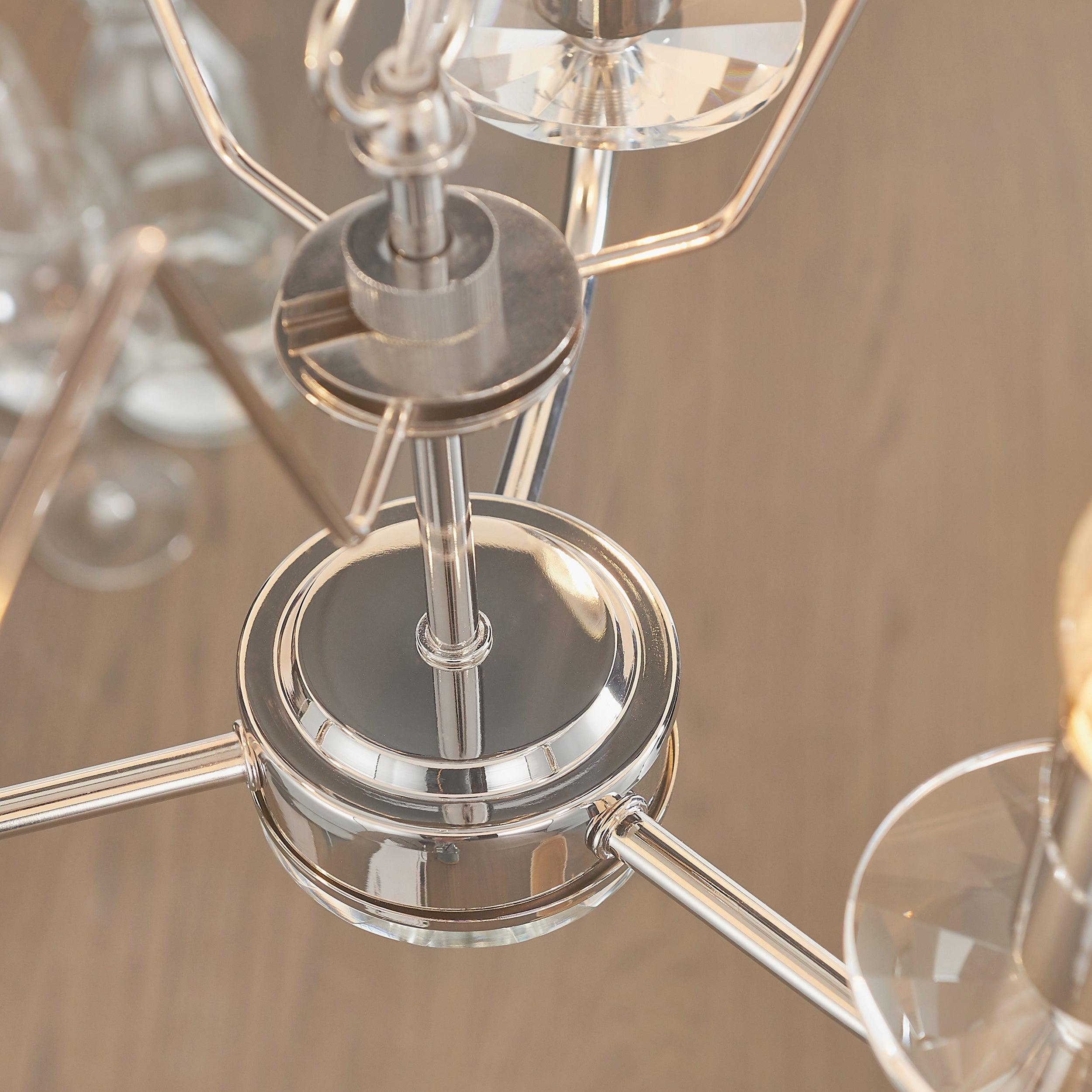 Endon Nixon 3 Light Nickel & Crystal Glass Ceiling Pendant - Close Up Chrome Detail