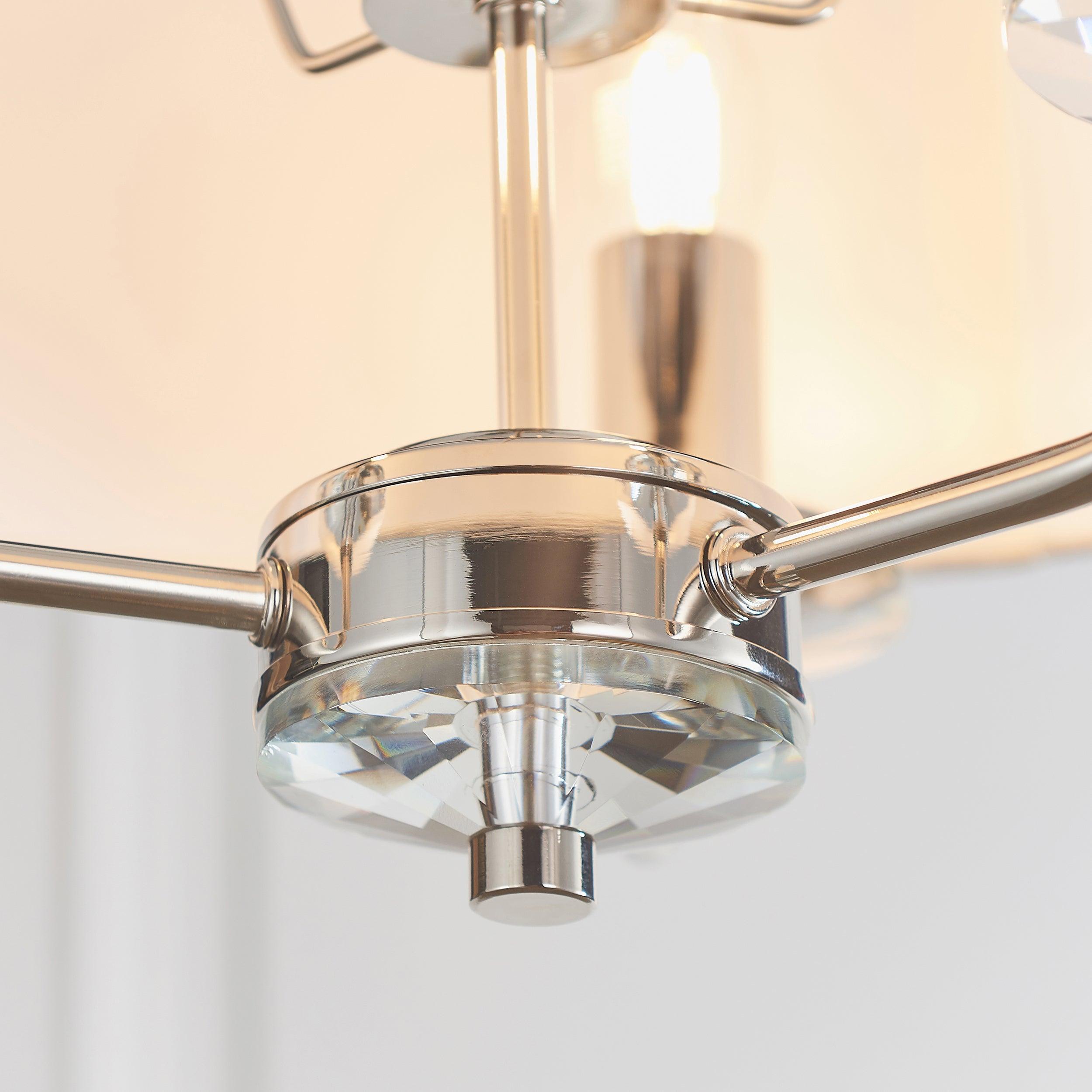 Endon Nixon 3 Light Nickel & Crystal Glass Ceiling Pendant - Chrome Detail