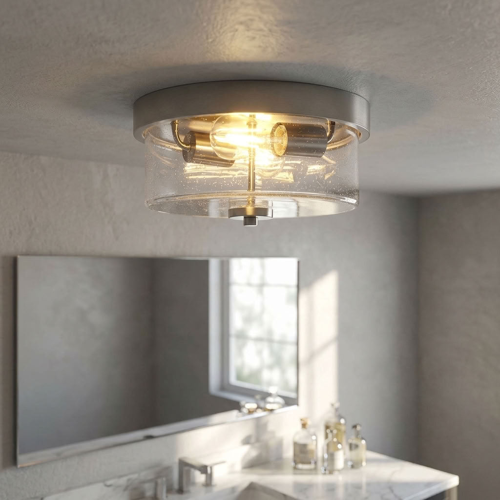 Preston Bathroom, Satin Silver, Ceiling Light - IP44