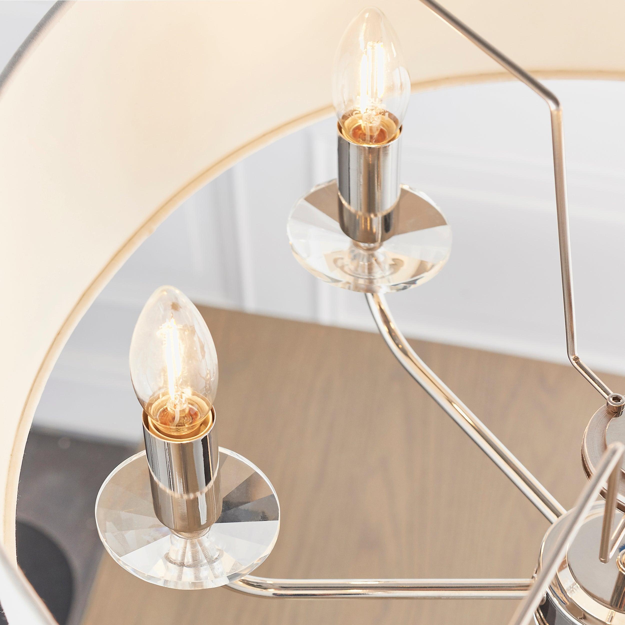 Endon Nixon 6 Arm Bright Nickel Pendant Ceiling Light 60179 - Close-up Bulbs on