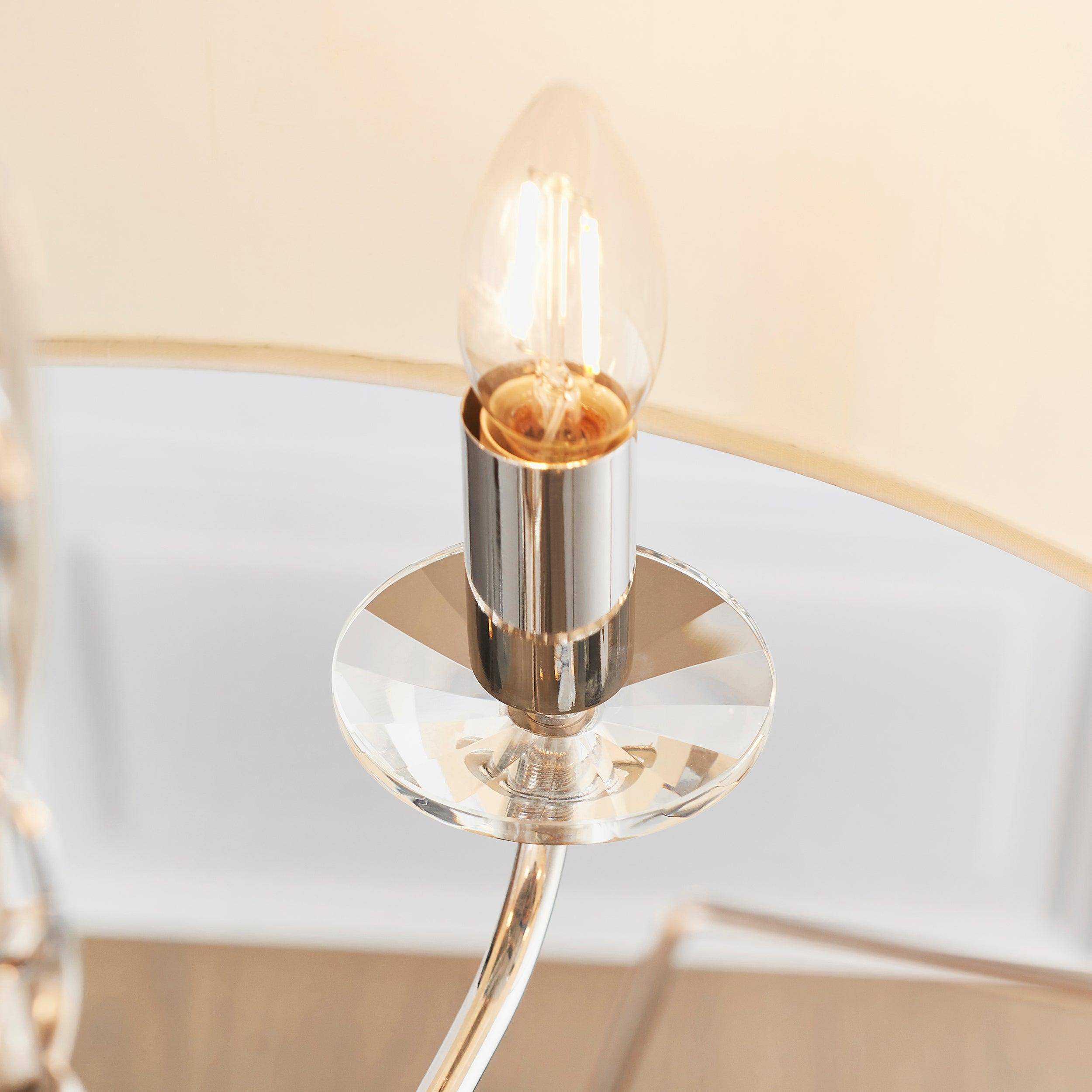 Endon Nixon 6 Arm Bright Nickel Pendant Ceiling Light 60179 - Light Bulb Close-up