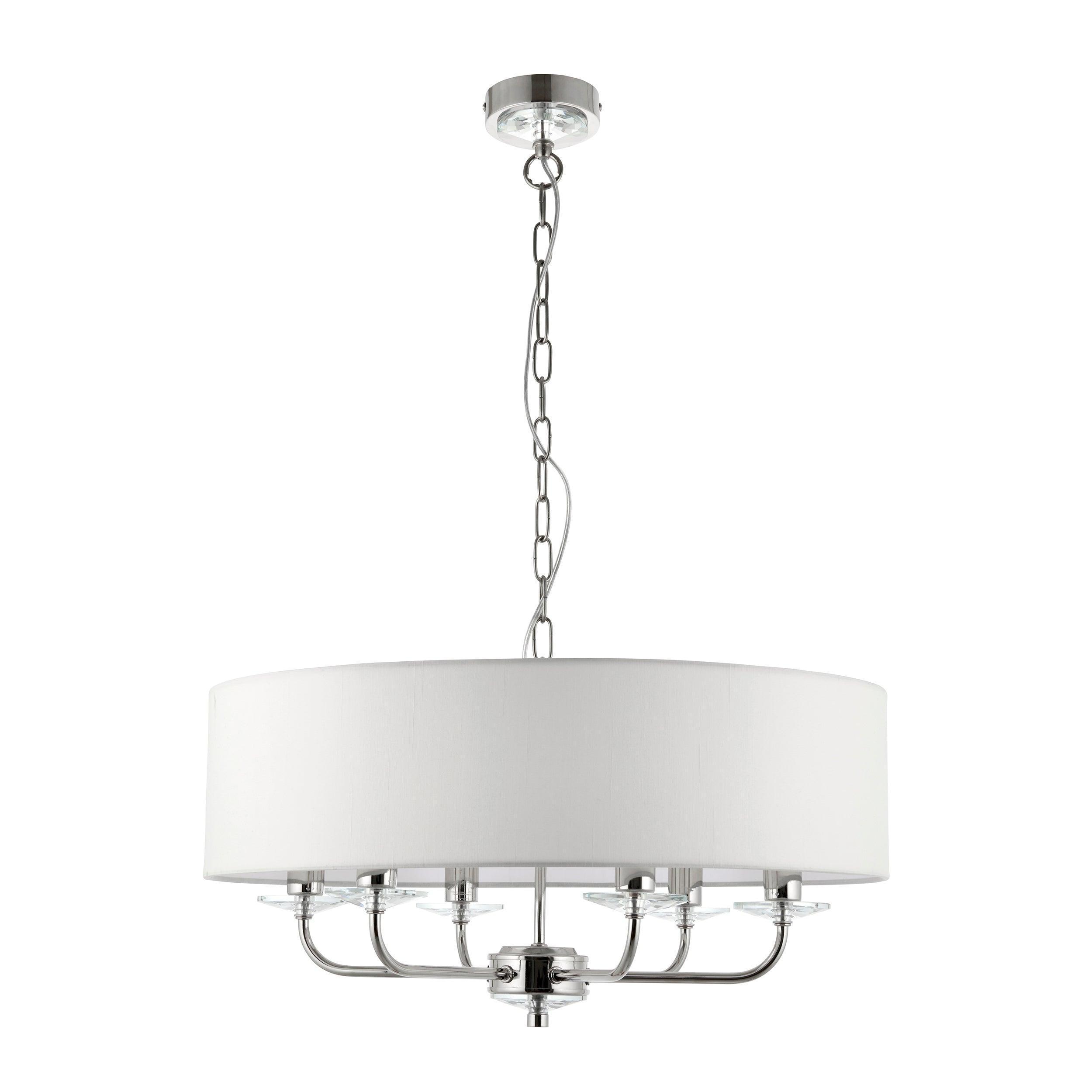 Endon Nixon 6 Arm Bright Nickel Pendant Ceiling Light 60179 - Lights Off