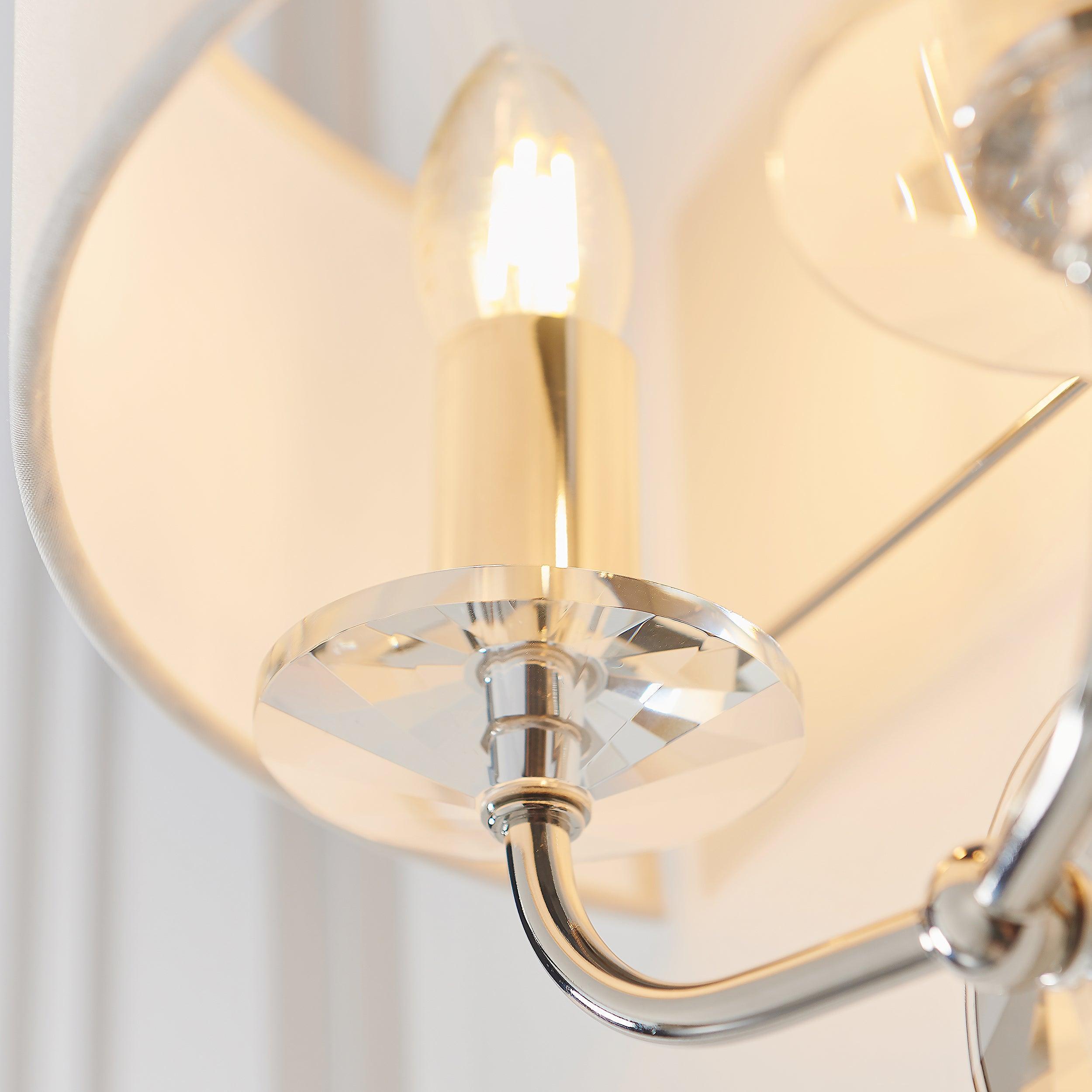 Endon Nixon Twin Arm Bright Nickel Finish Wall Light - Close-up Crystal Detail