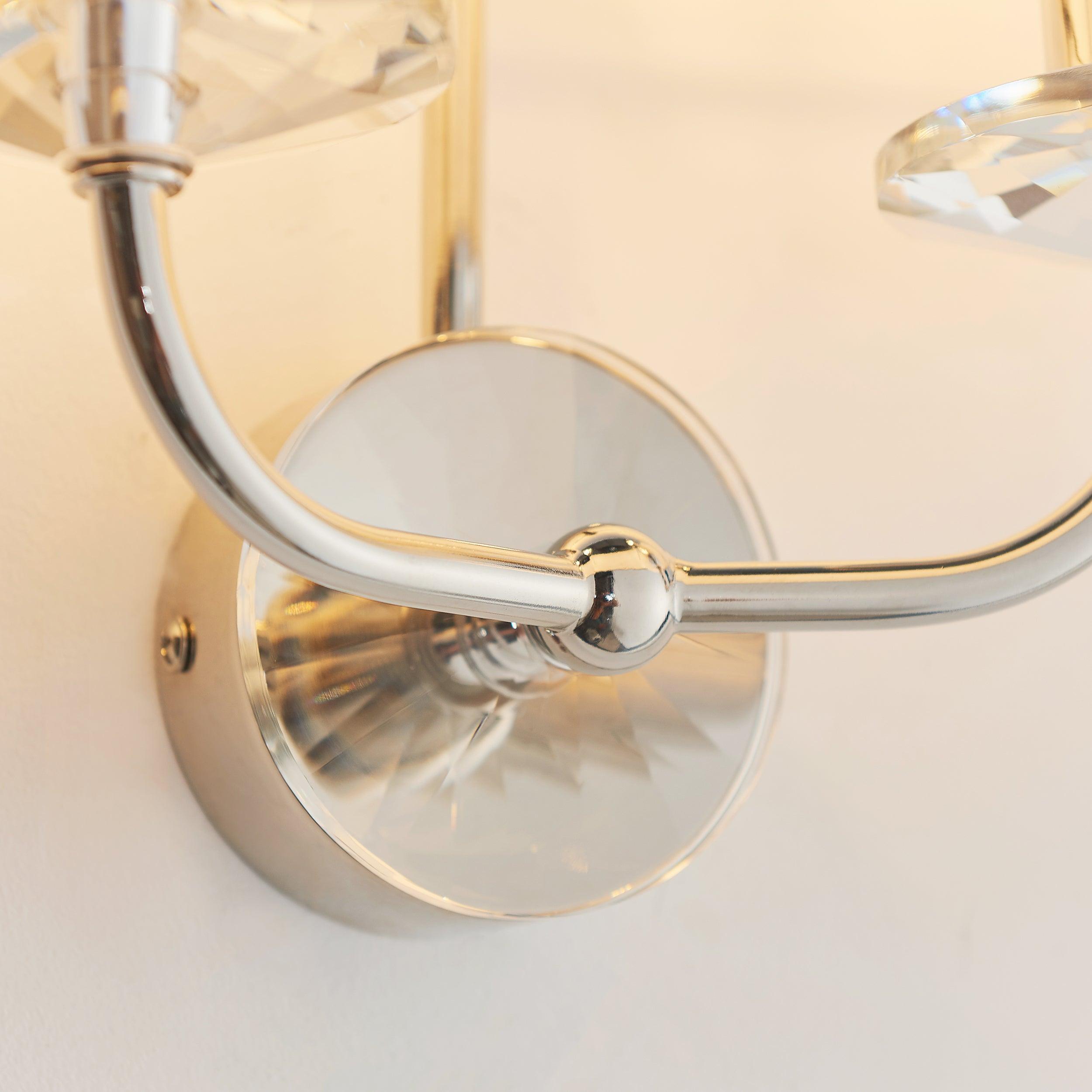 Endon Nixon Twin Arm Bright Nickel Finish Wall Light - Close-up Nickel Back Plate