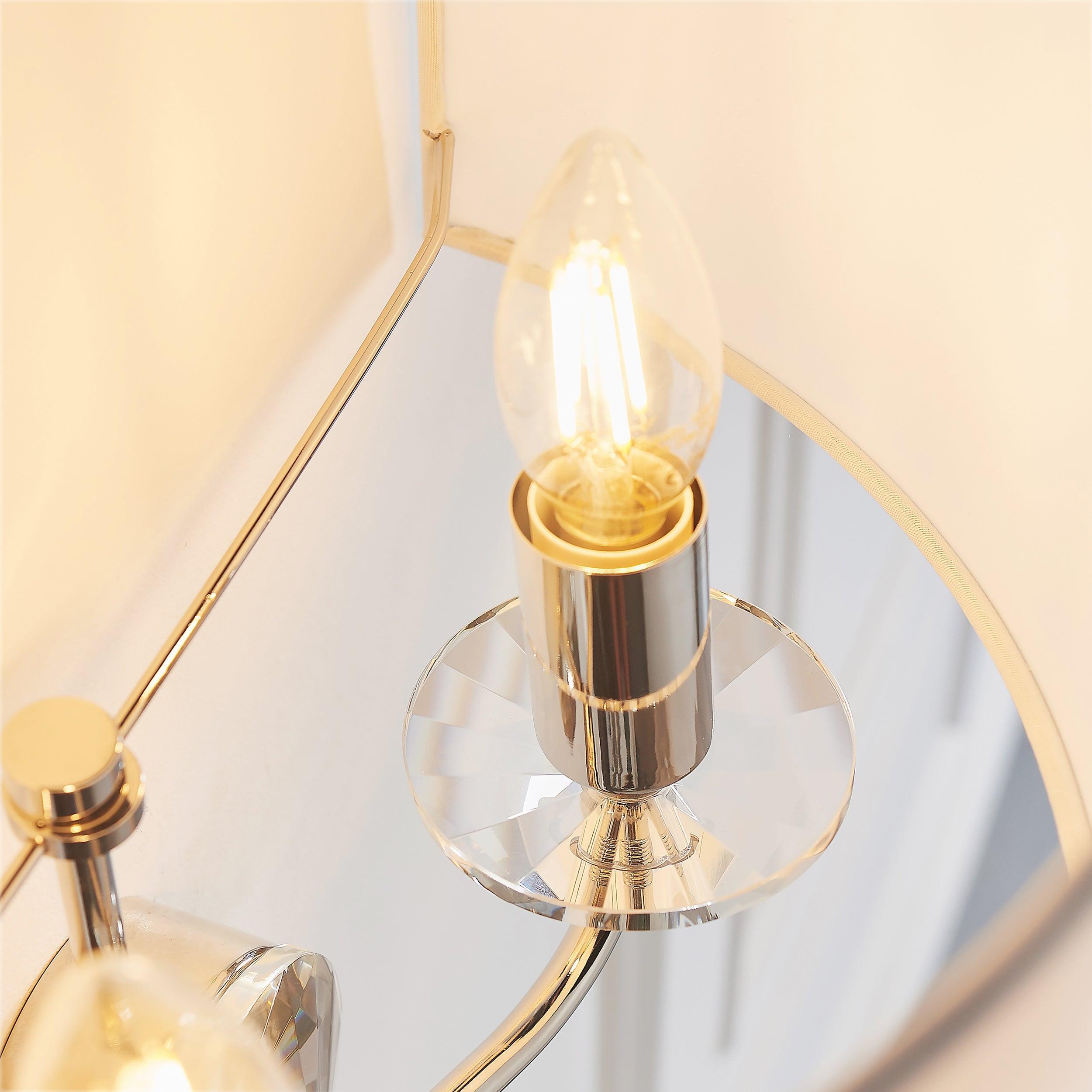 Endon Nixon Twin Arm Bright Nickel Finish Wall Light - Close-Up Light Bulb