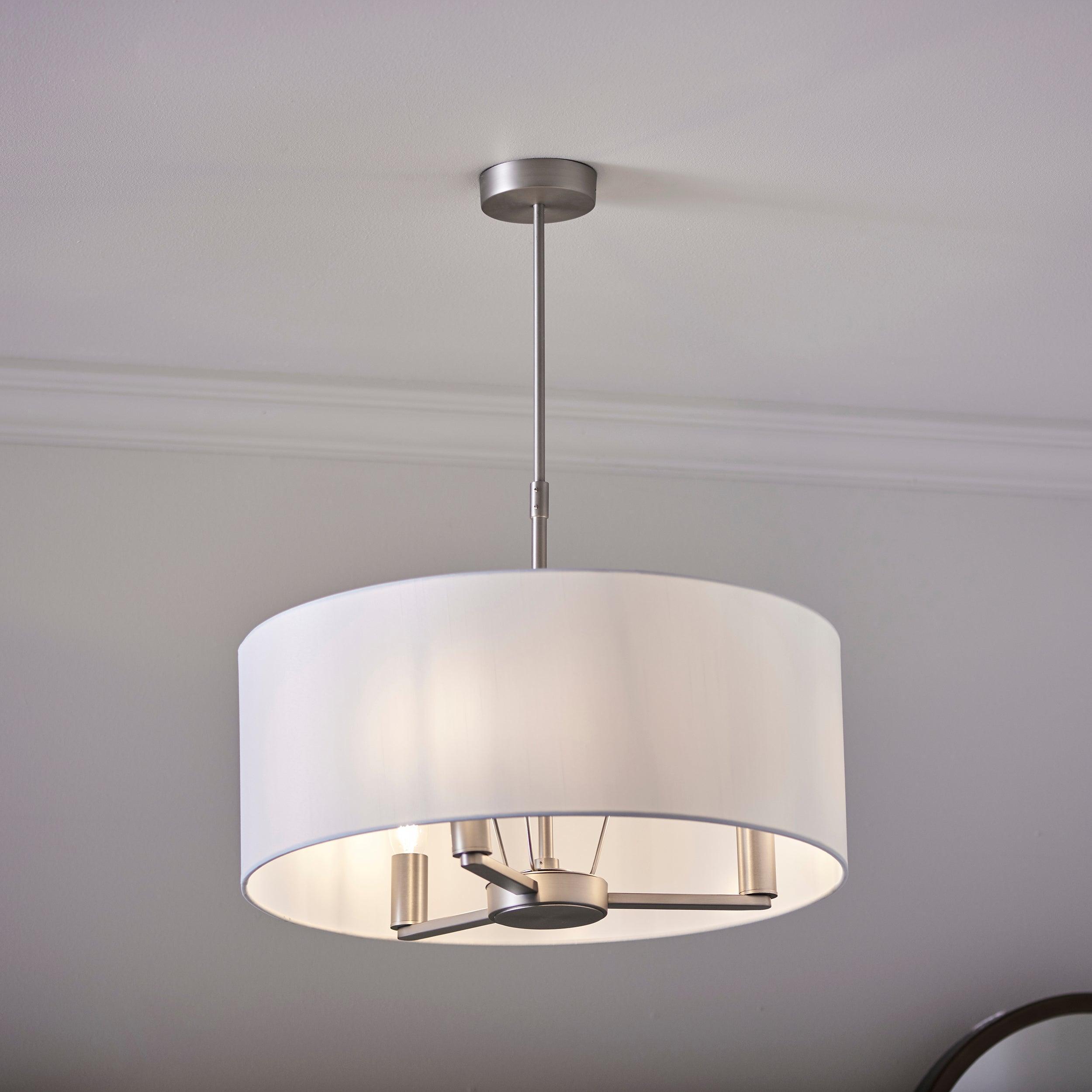 Endon Lighting Daley 3 Light Matt Nickel Pendant 60241 - ceiling shot lit up