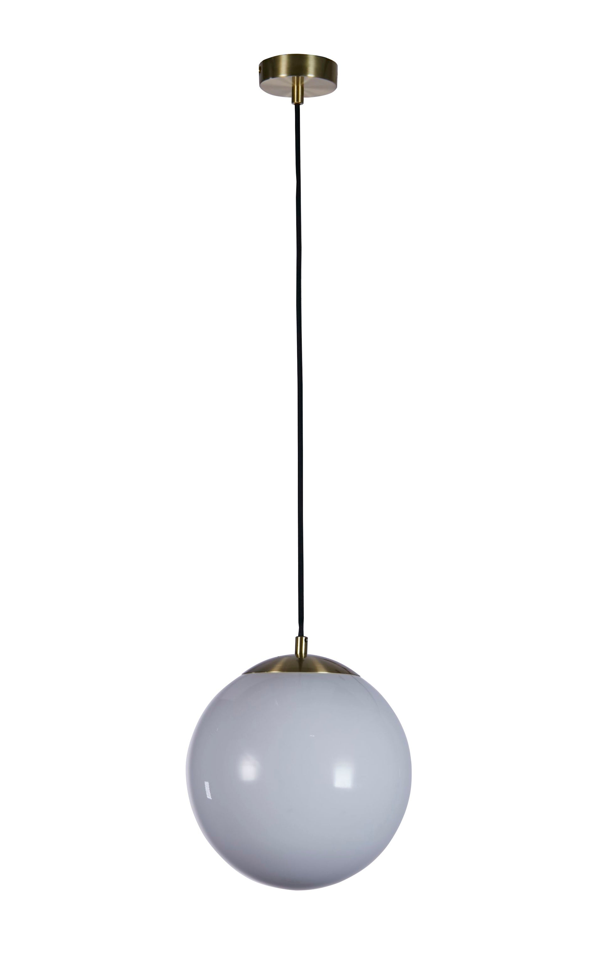Searchlight Atom II Brass Pendant - Opal Glass Globe Shade - 30cm