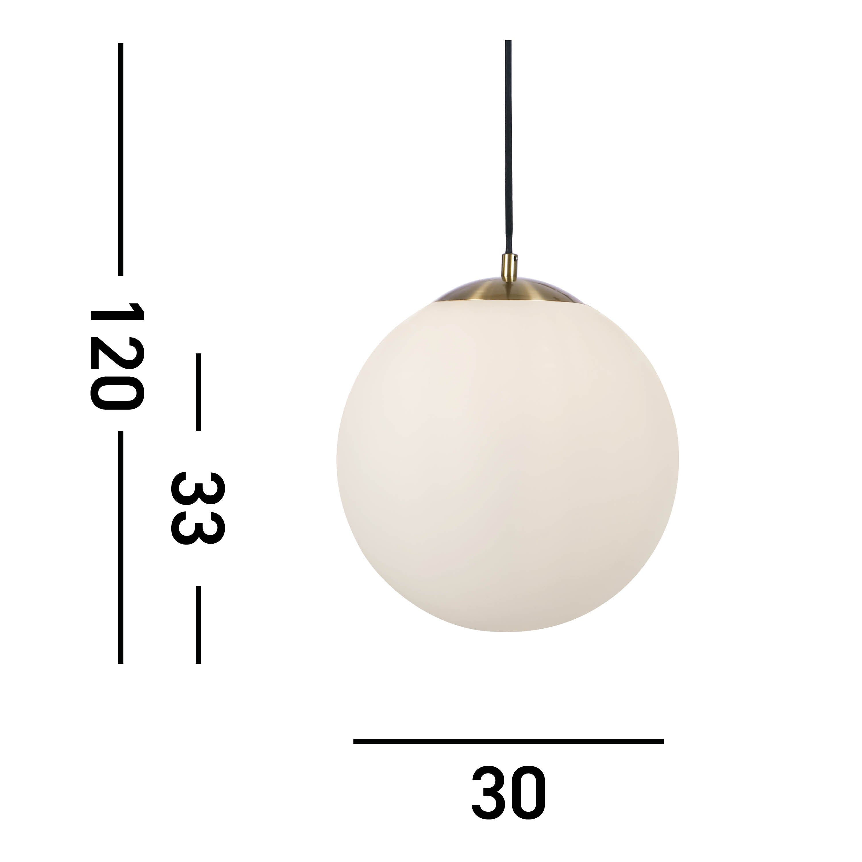Searchlight Atom II Brass Pendant - Opal Glass Globe Shade - 30cm