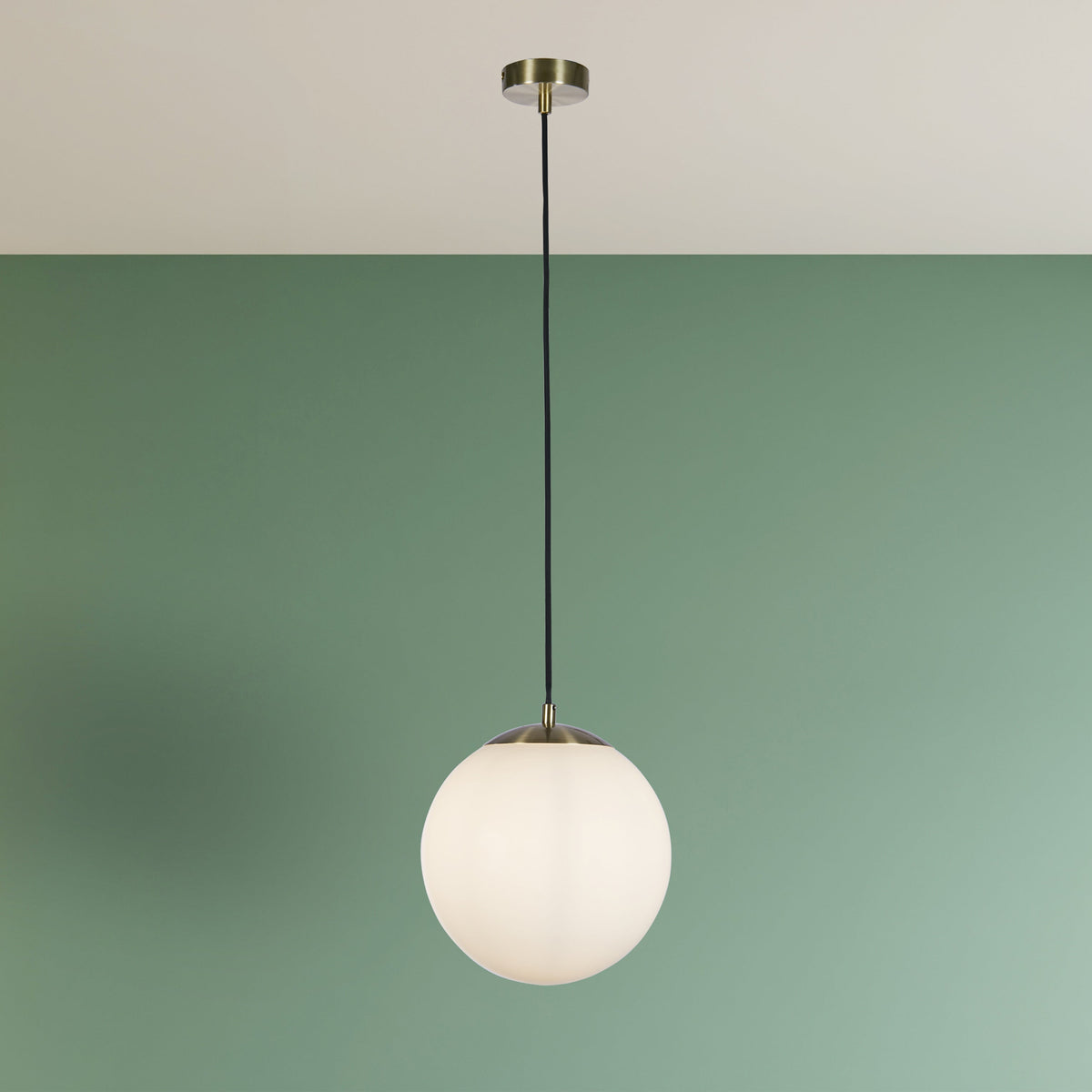 Searchlight Atom II Brass Pendant - Opal Glass Globe Shade - 30cm-warehouse-180926