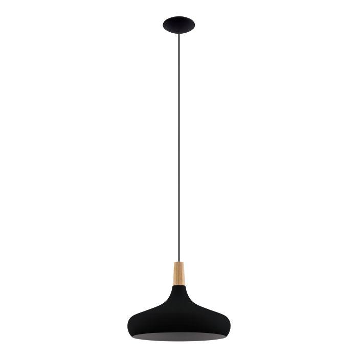 eglo sabinar black metal wood lampshade pendant 40cm living room image