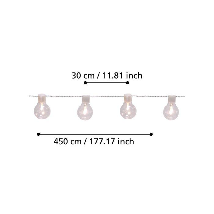 eglo partaj 16 light white clear bulb festoon party set ip44 living room close up