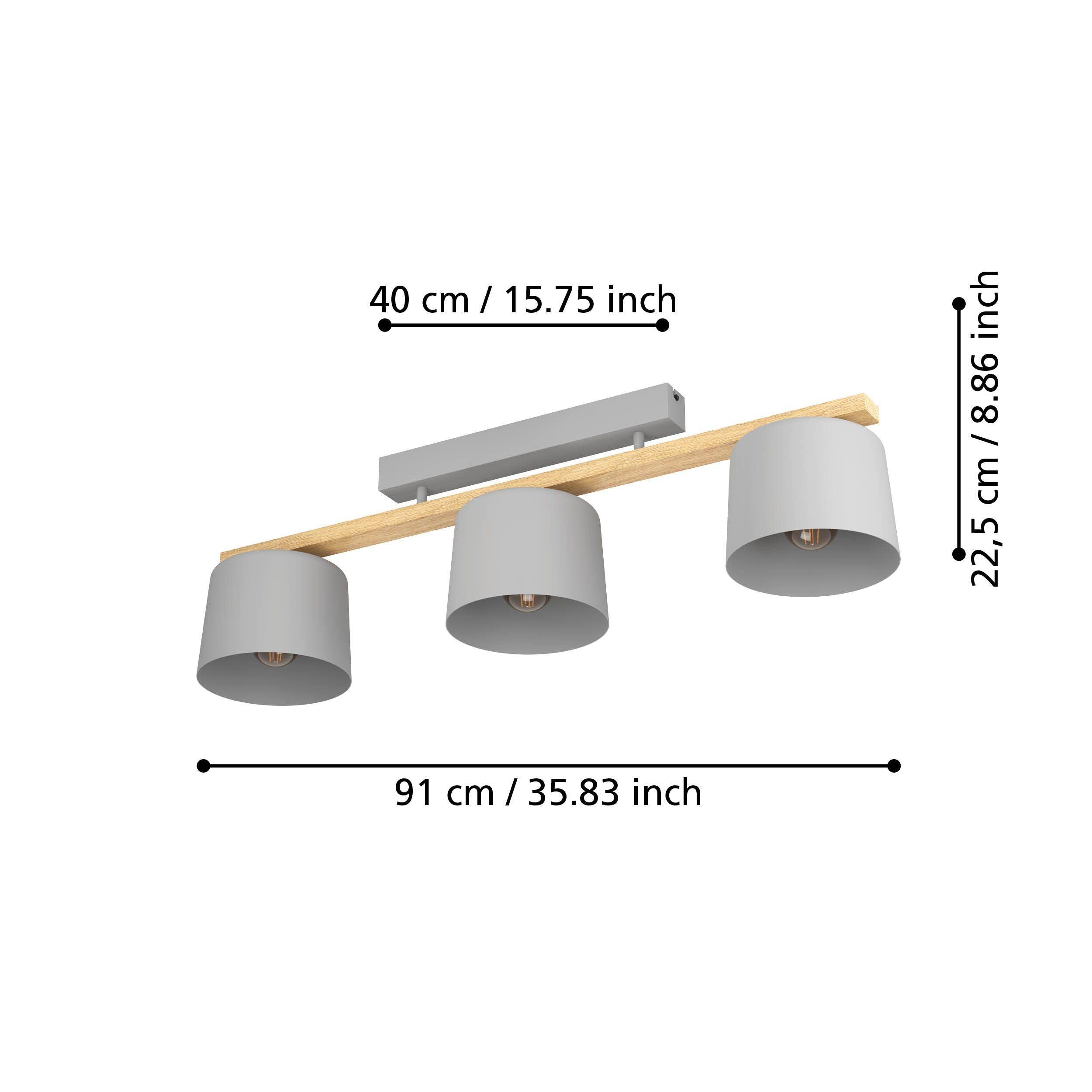 eglo mariel 3 light wood grey bar ceiling flush living room close up
