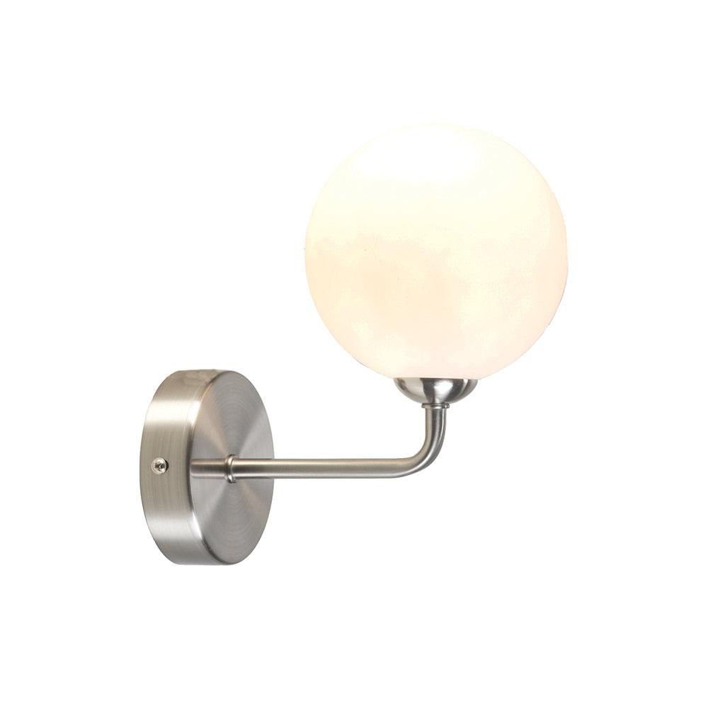 flaxton satin nickel wall light with opal globe shade