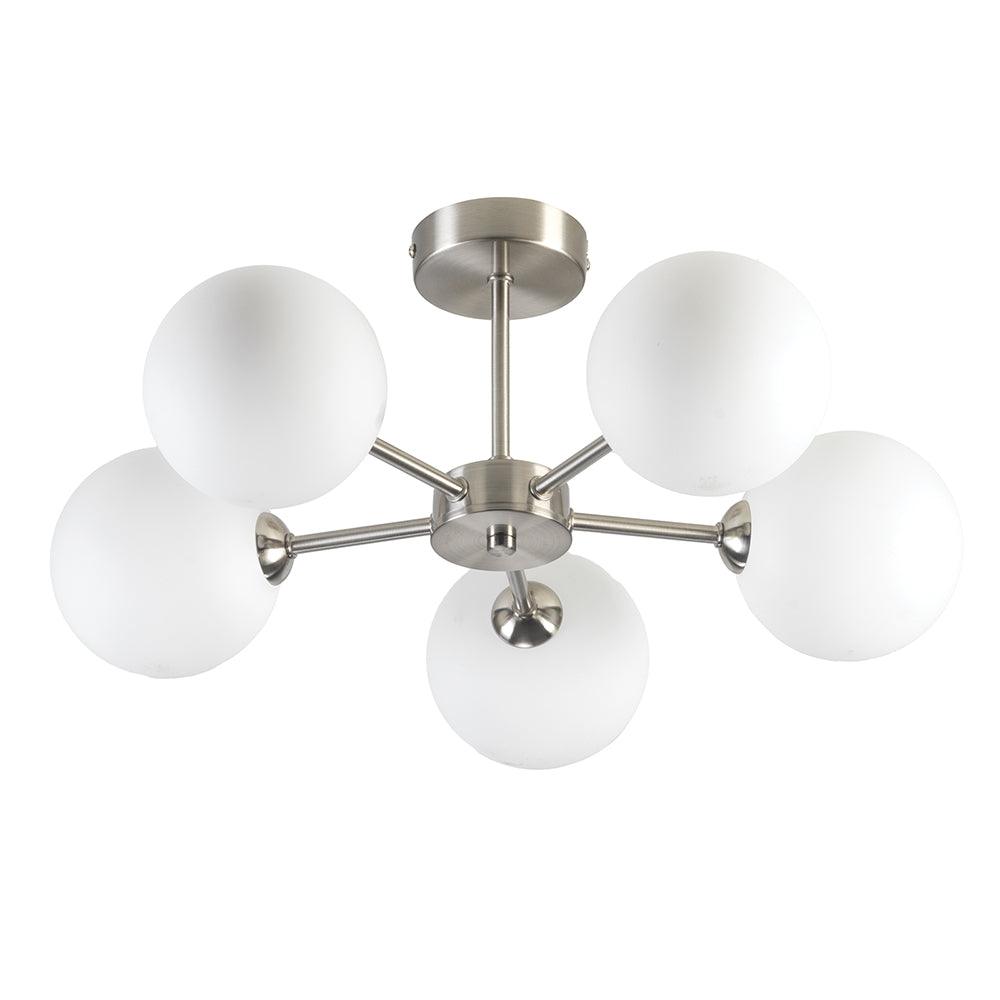 flaxton 5 arm satin nickel semi flush with opal glass shades Living Room Image