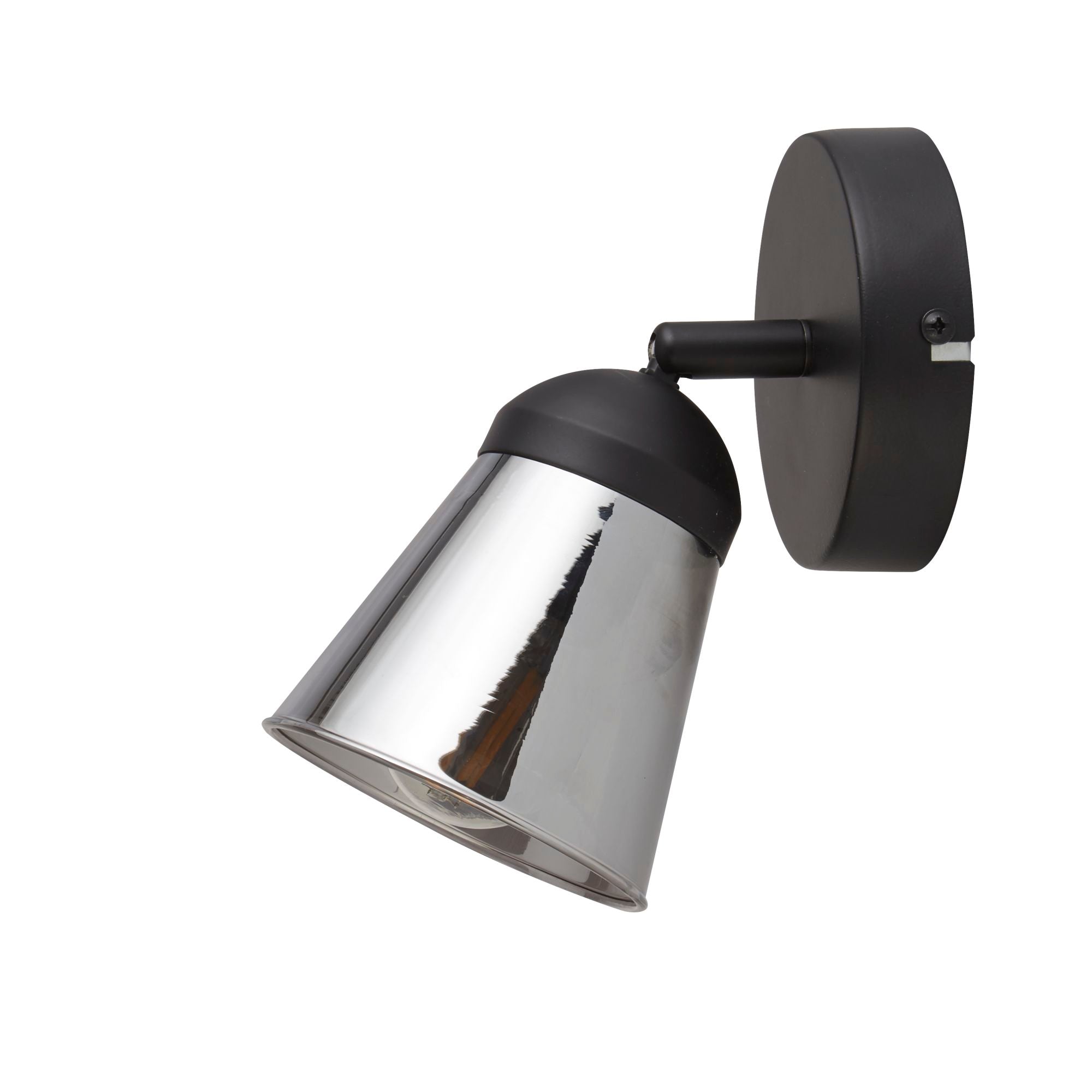 Searchlight Mega Spotlight Black Wall Light - Smoked Glass Shade