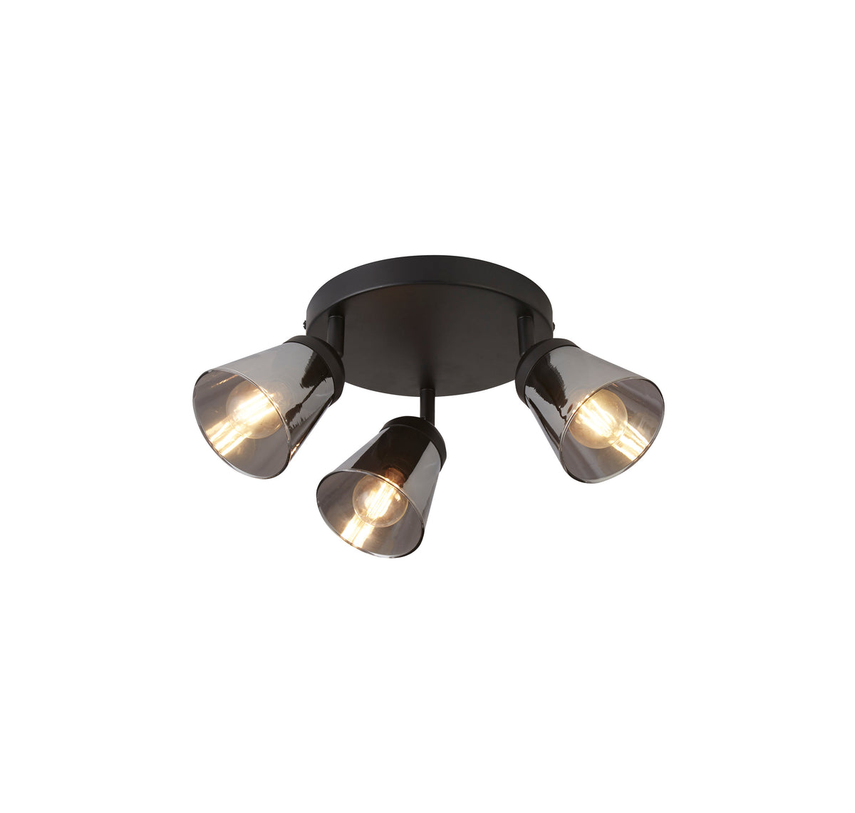 Searchlight Mega 3 Light Round Black Spotlight - Smoked Glass Shade-warehouse-180926