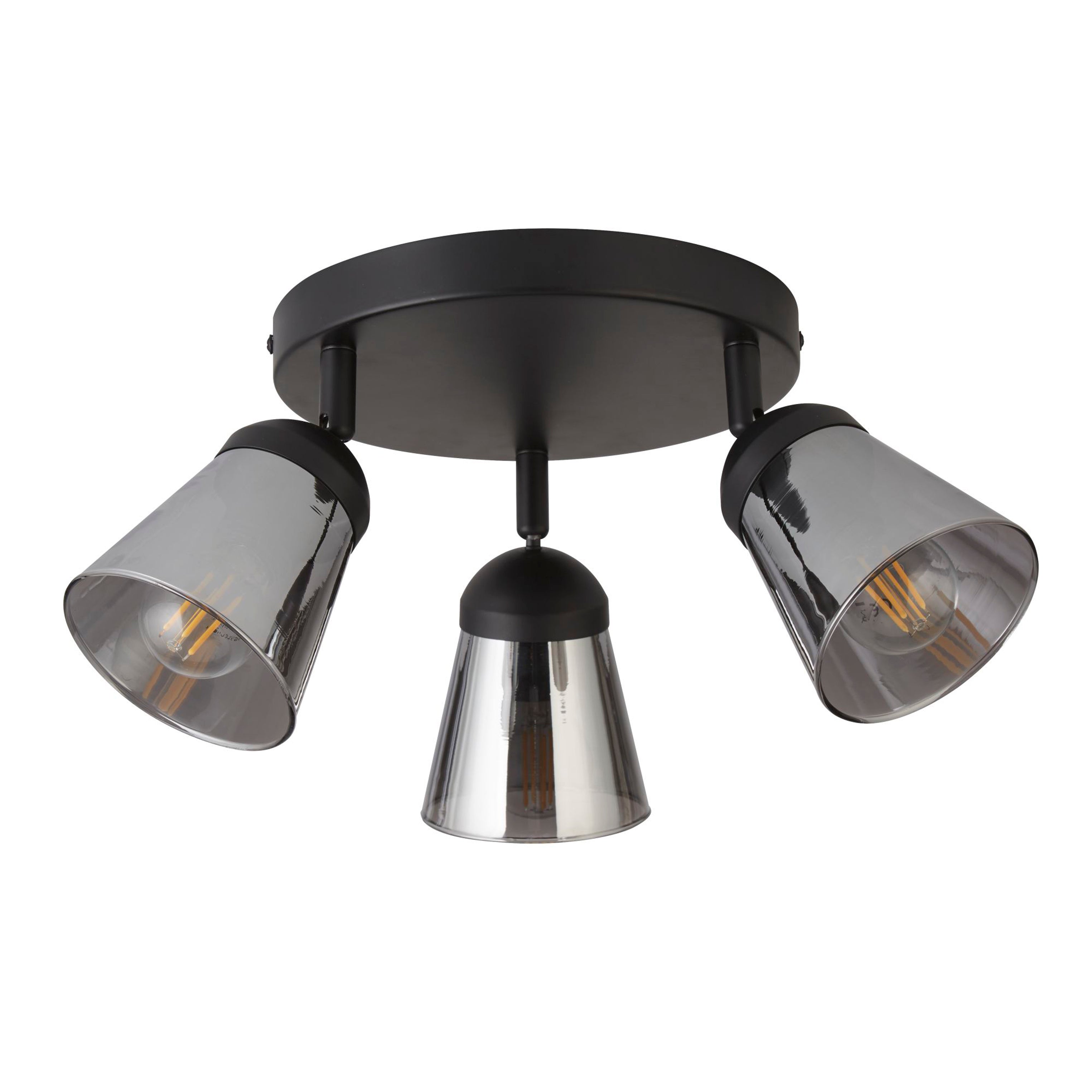 Searchlight Mega 3 Light Round Black Spotlight - Smoked Glass Shade-WAREHOUSE-40-200326