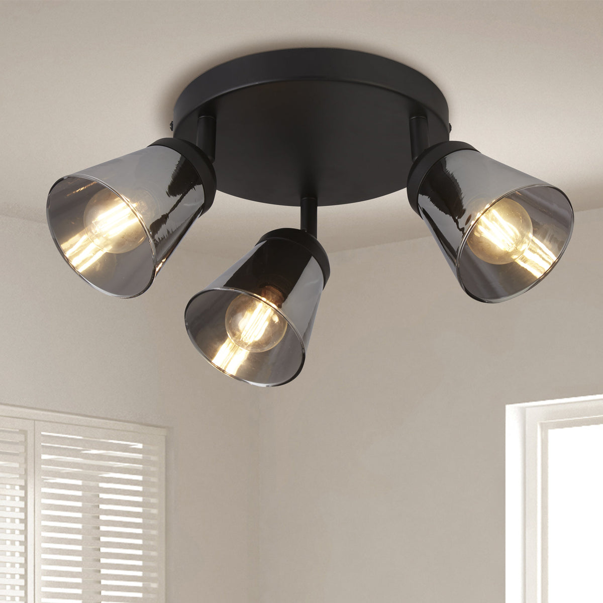 Searchlight Mega 3 Light Round Black Spotlight - Smoked Glass Shade-warehouse-180926