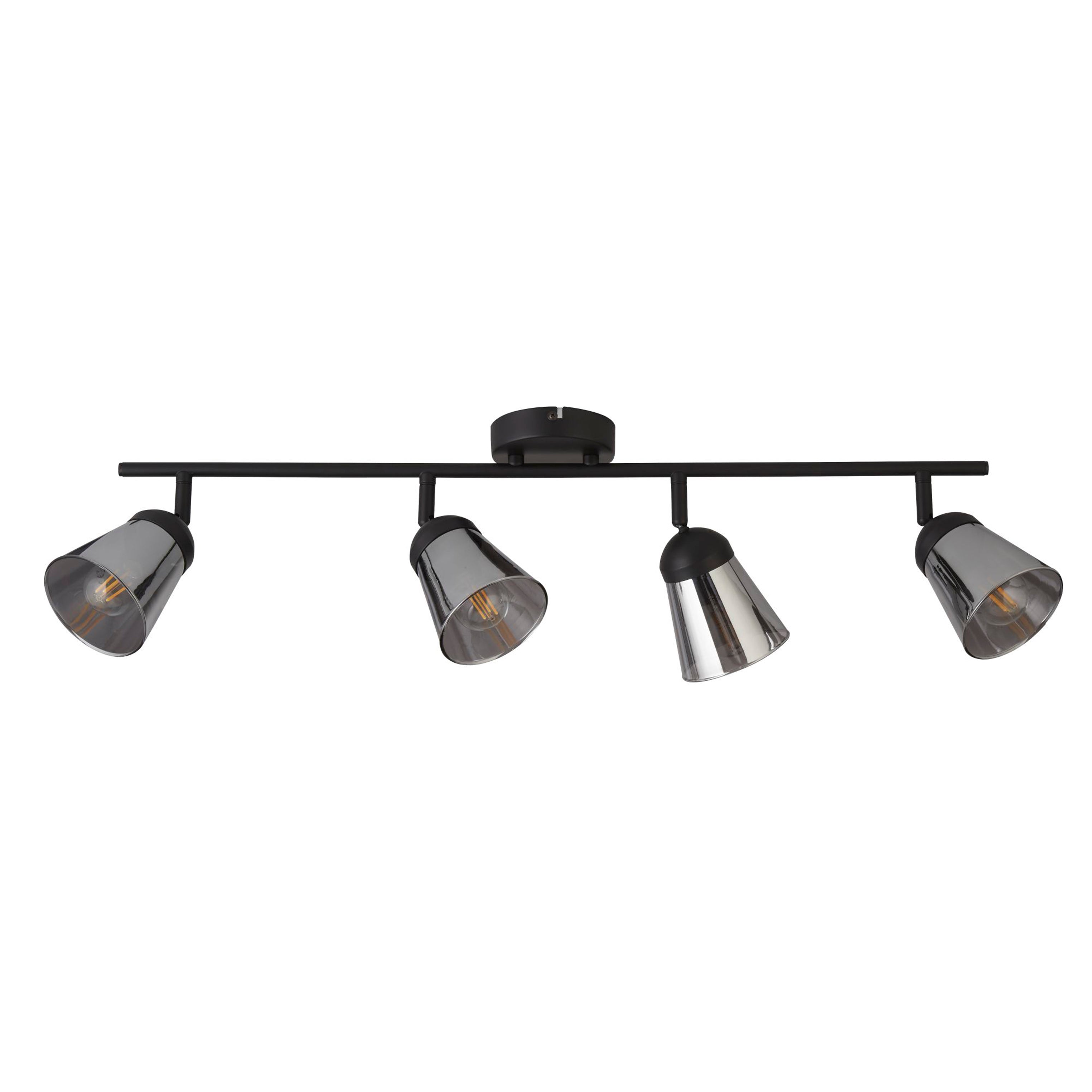 Searchlight Mega 4 Light Black Bar Spotlight - Smoked Glass Shade