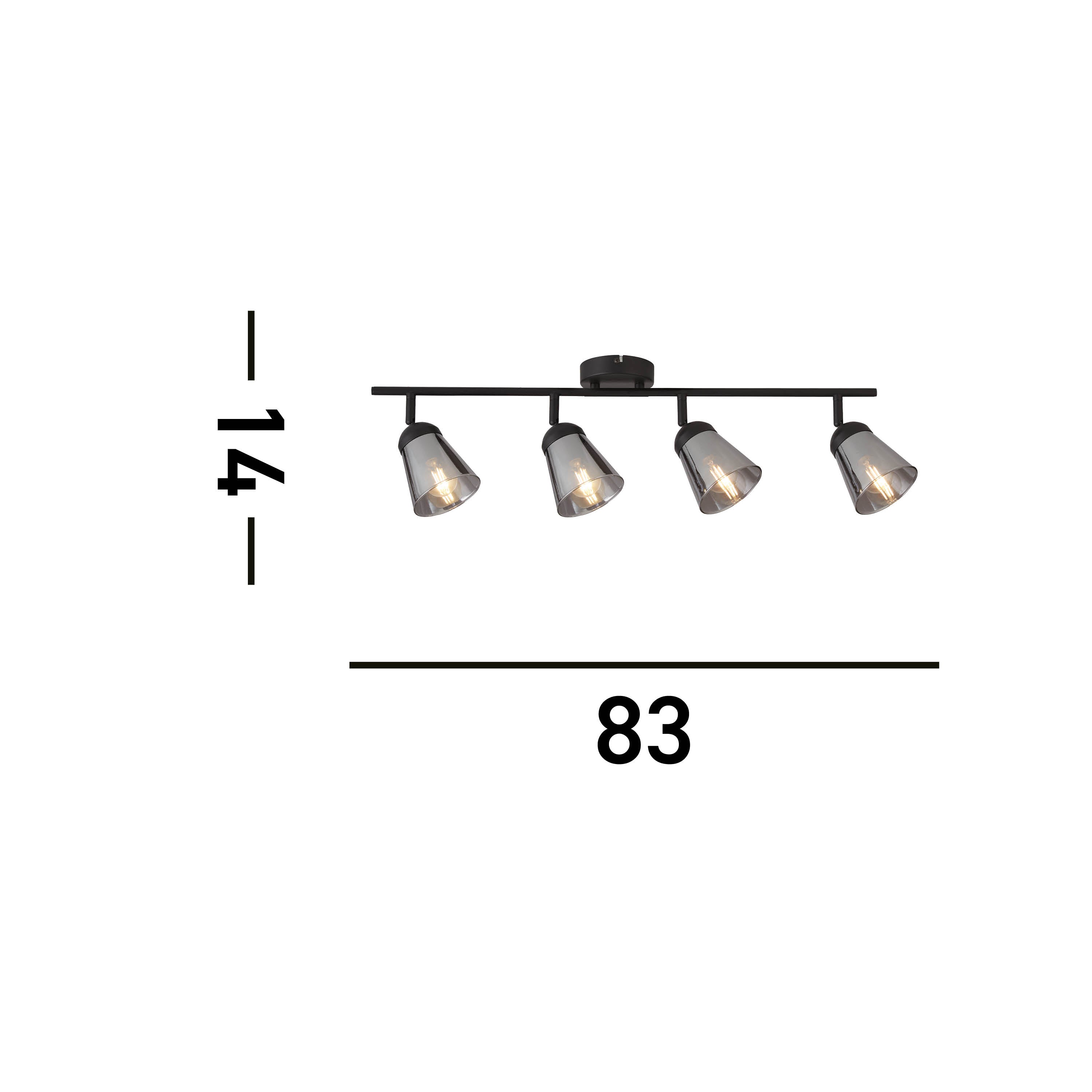 Searchlight Mega 4 Light Black Bar Spotlight - Smoked Glass Shade