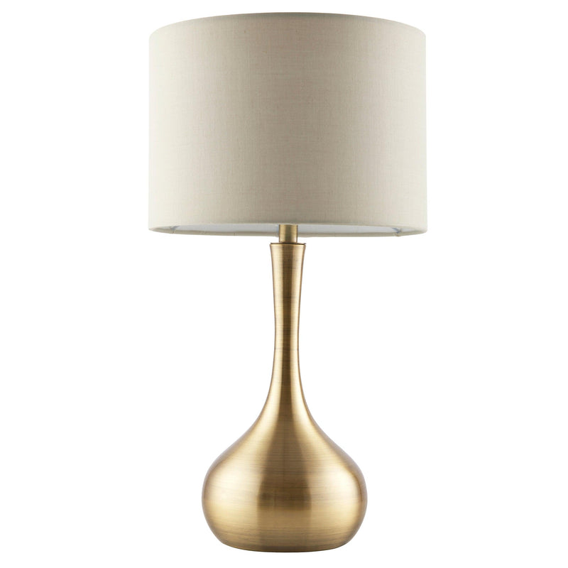 Endon Piccadilly Brass Table Lamp With Taupe Shade 61191 - unlit on a white background