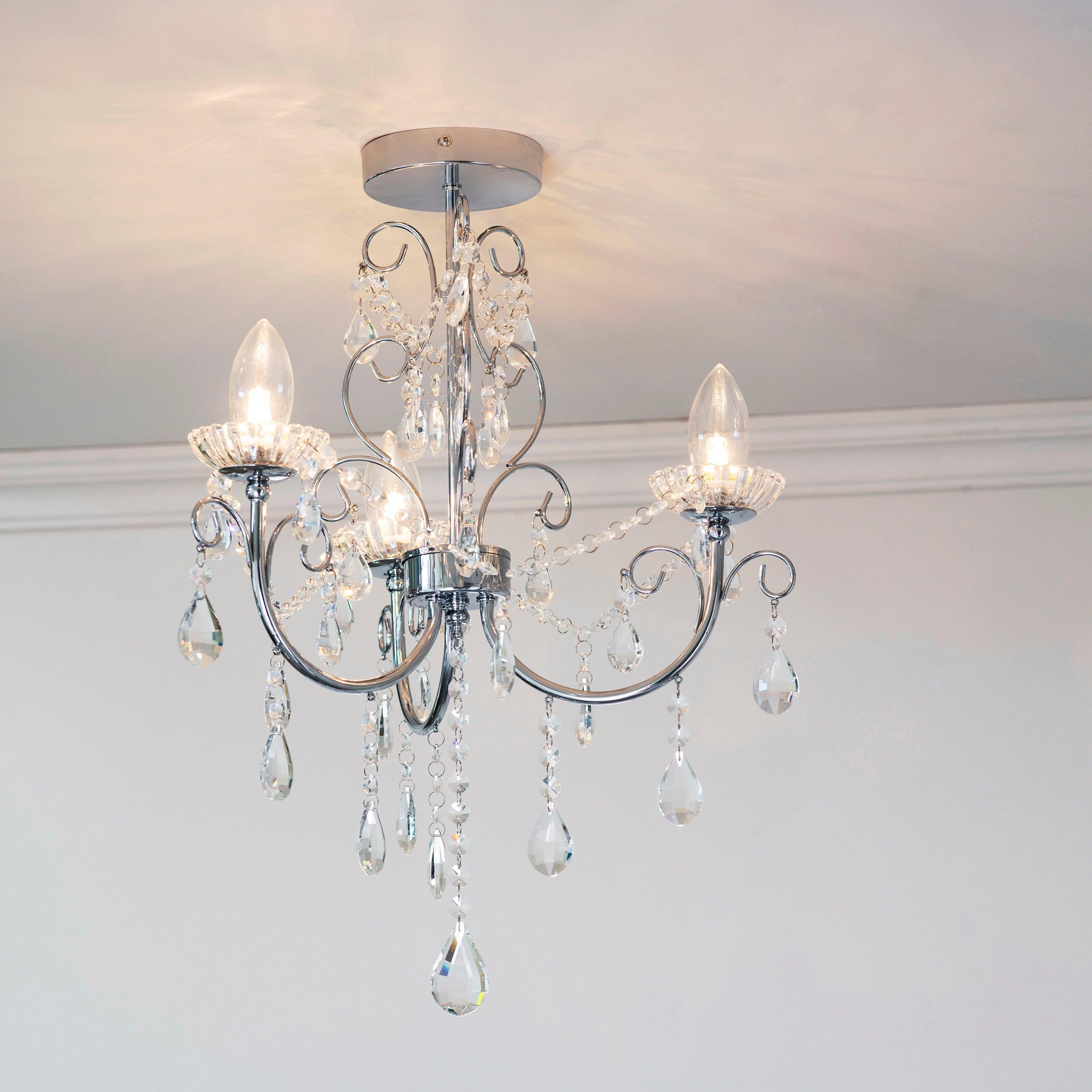 Tabitha Crystal Glass & Chrome 3 Light Bathroom Ceiling Light 61251 - Living Room Ceiling